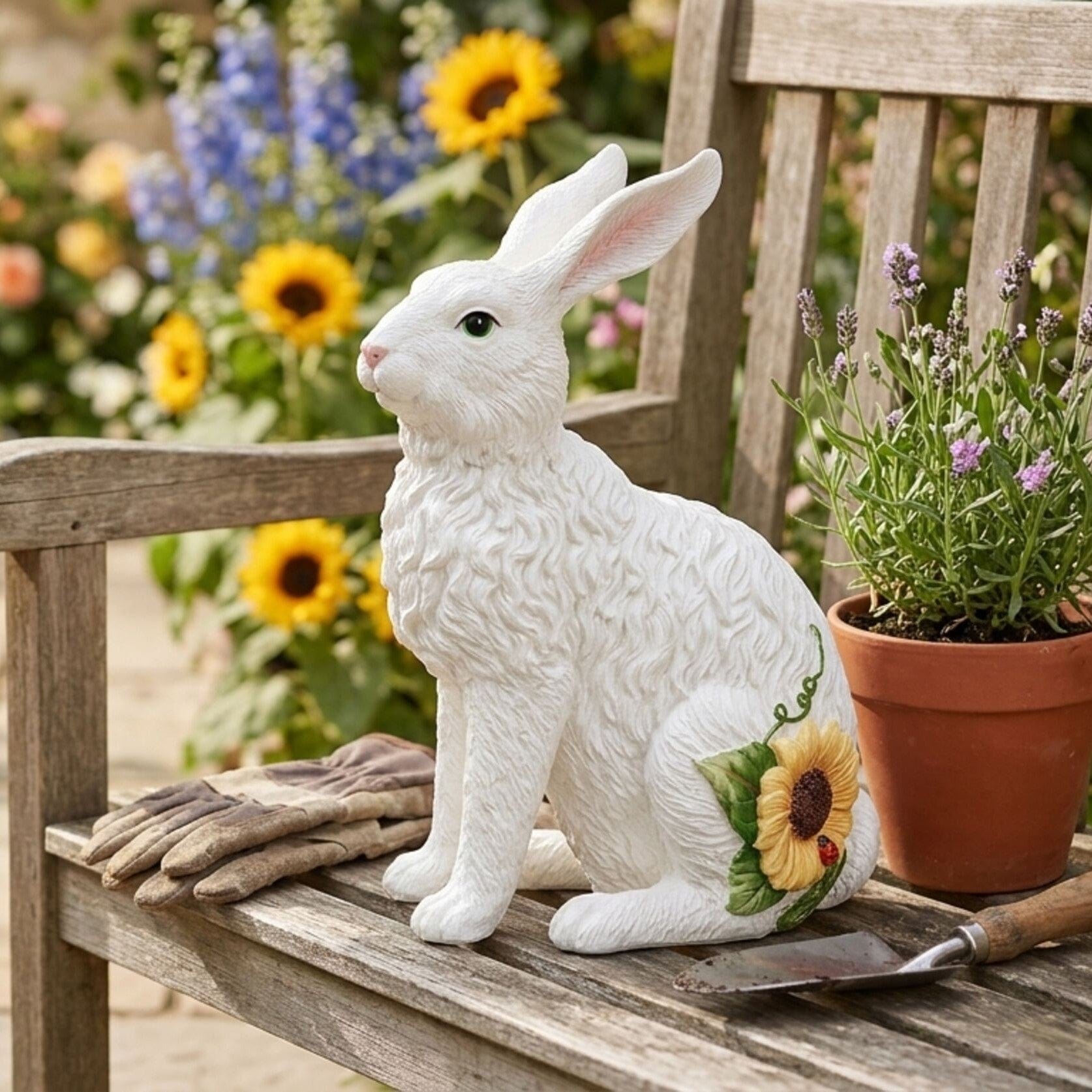 Sunflower Sitting Rabbit Figurine, 13.25 IN