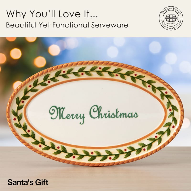 Santa’s Gift Merry Christmas Sentiment Small Serving Platter