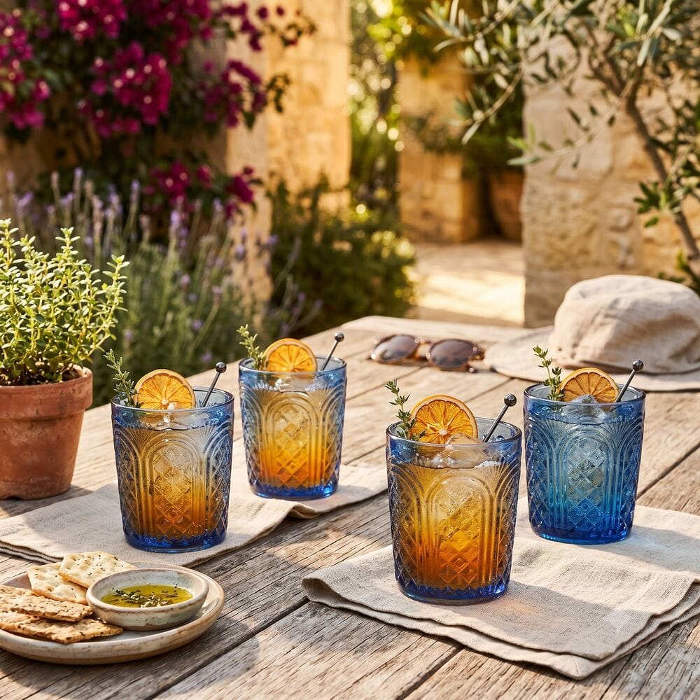 Sicily Blue Double Old Fashioned Glasses Set of 4