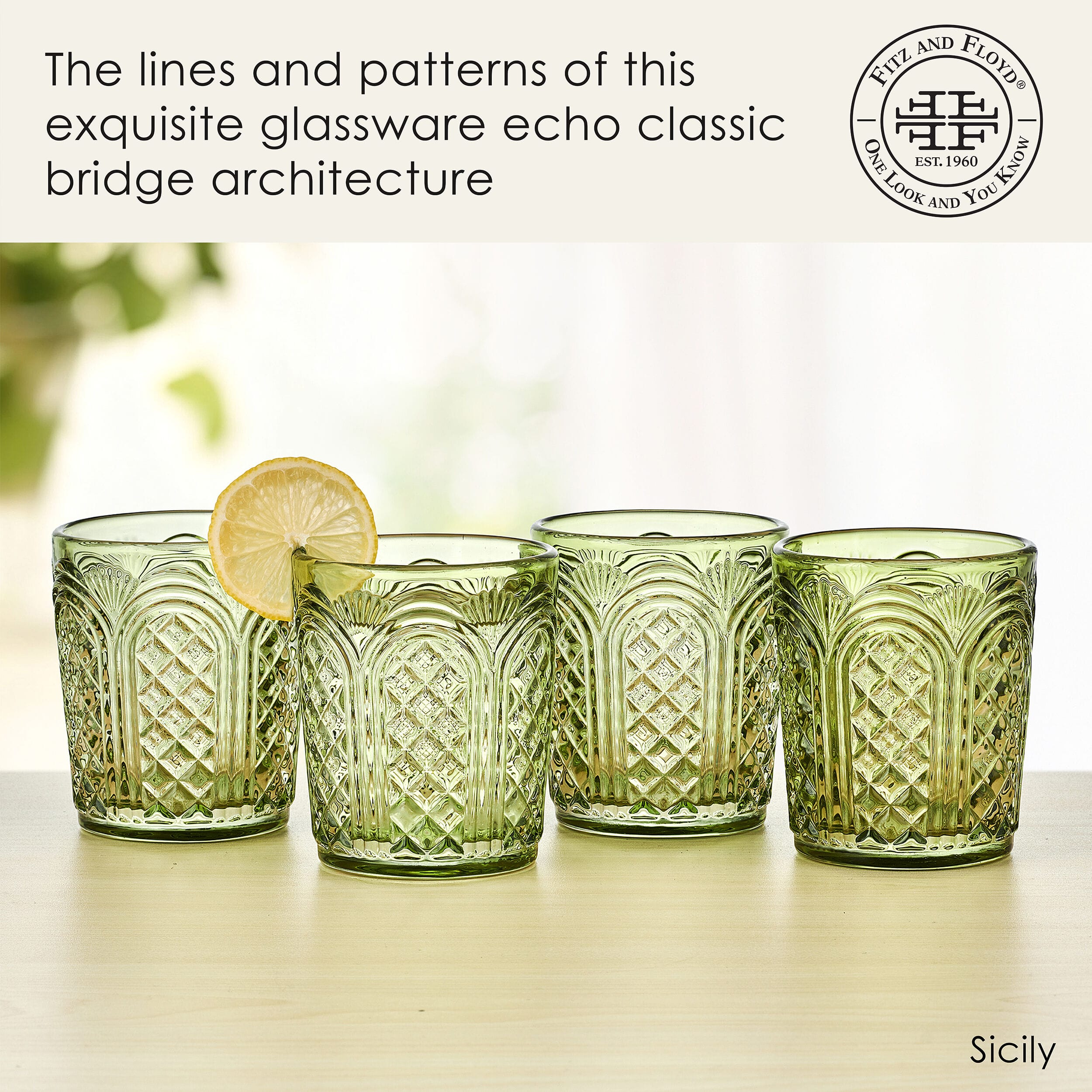 Sicily Green Double Old Fashioned Glasses Set of 4