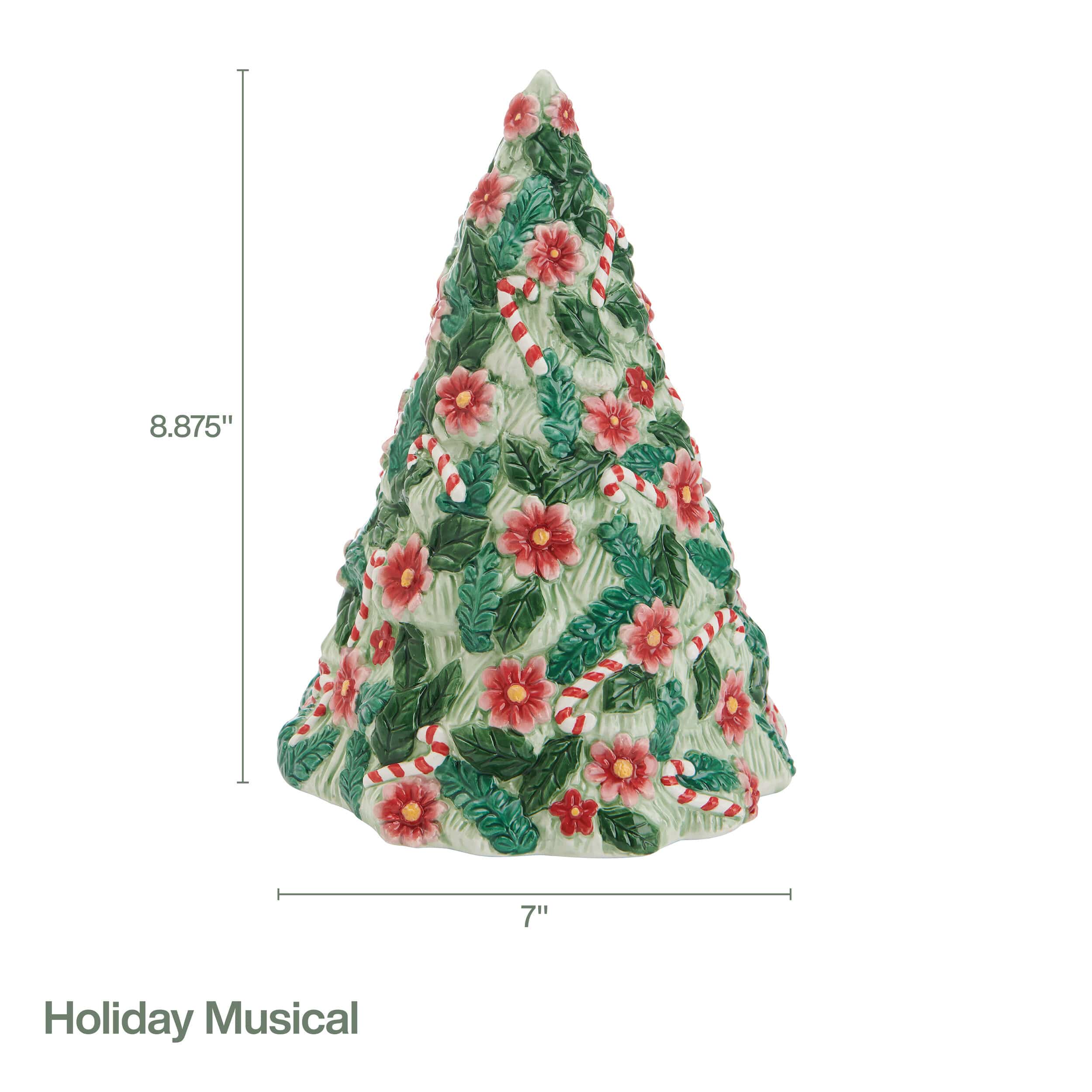 Candy Cane Christmas Tree Musical Figurine, 8.8 IN