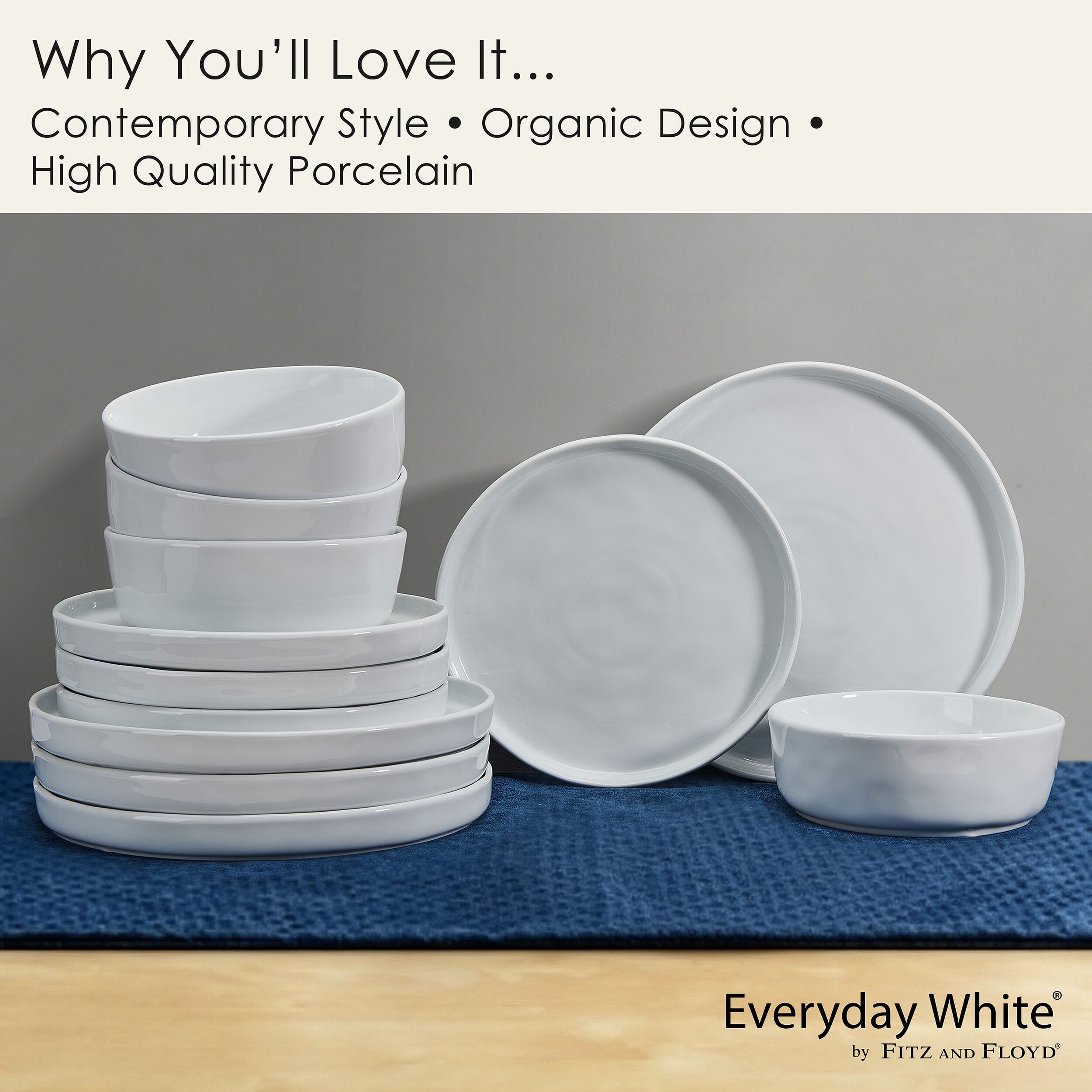 Everyday White® Organic High Wall 12 Piece Dinnerware Set, Service for 4