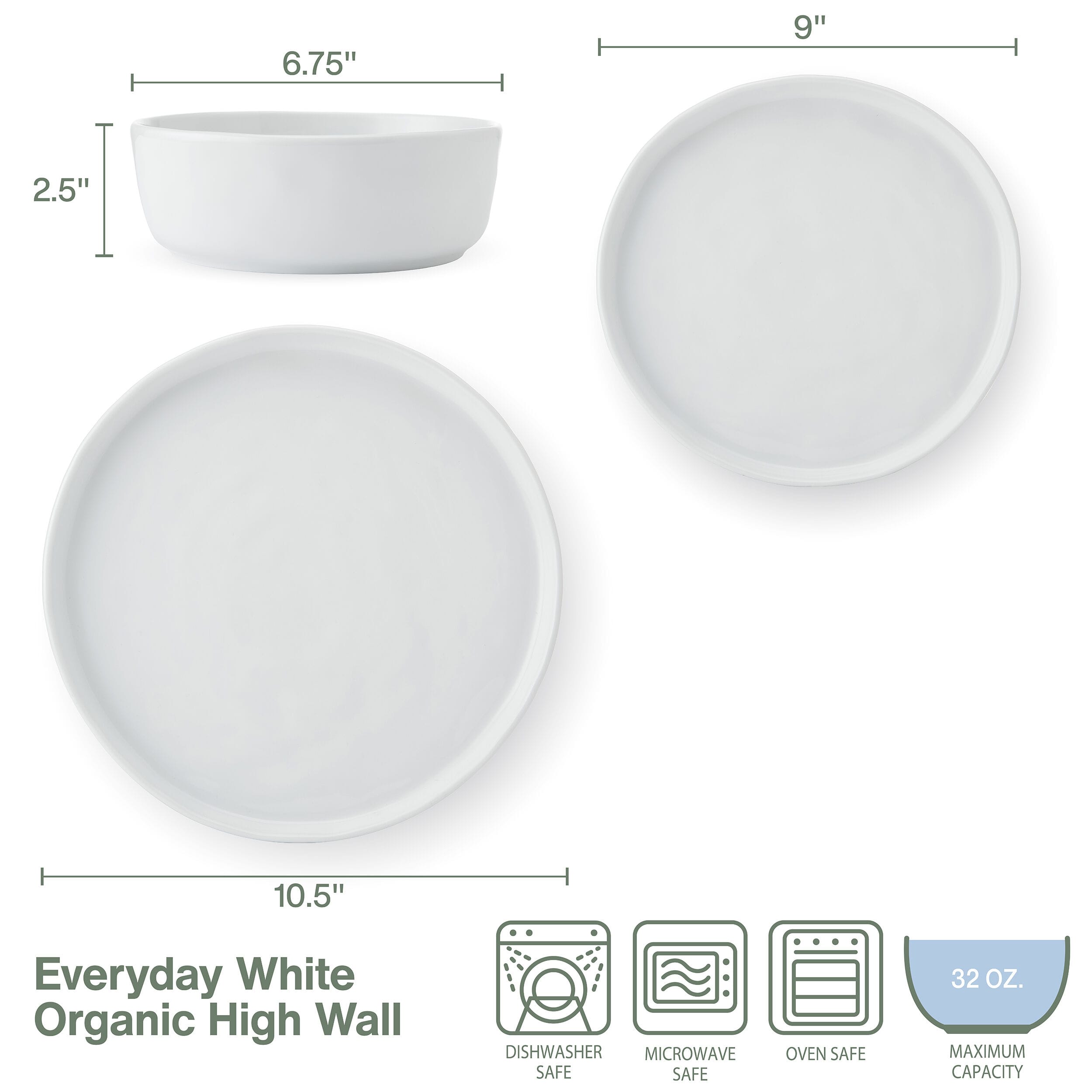 Everyday White® Organic High Wall 12 Piece Dinnerware Set, Service for 4