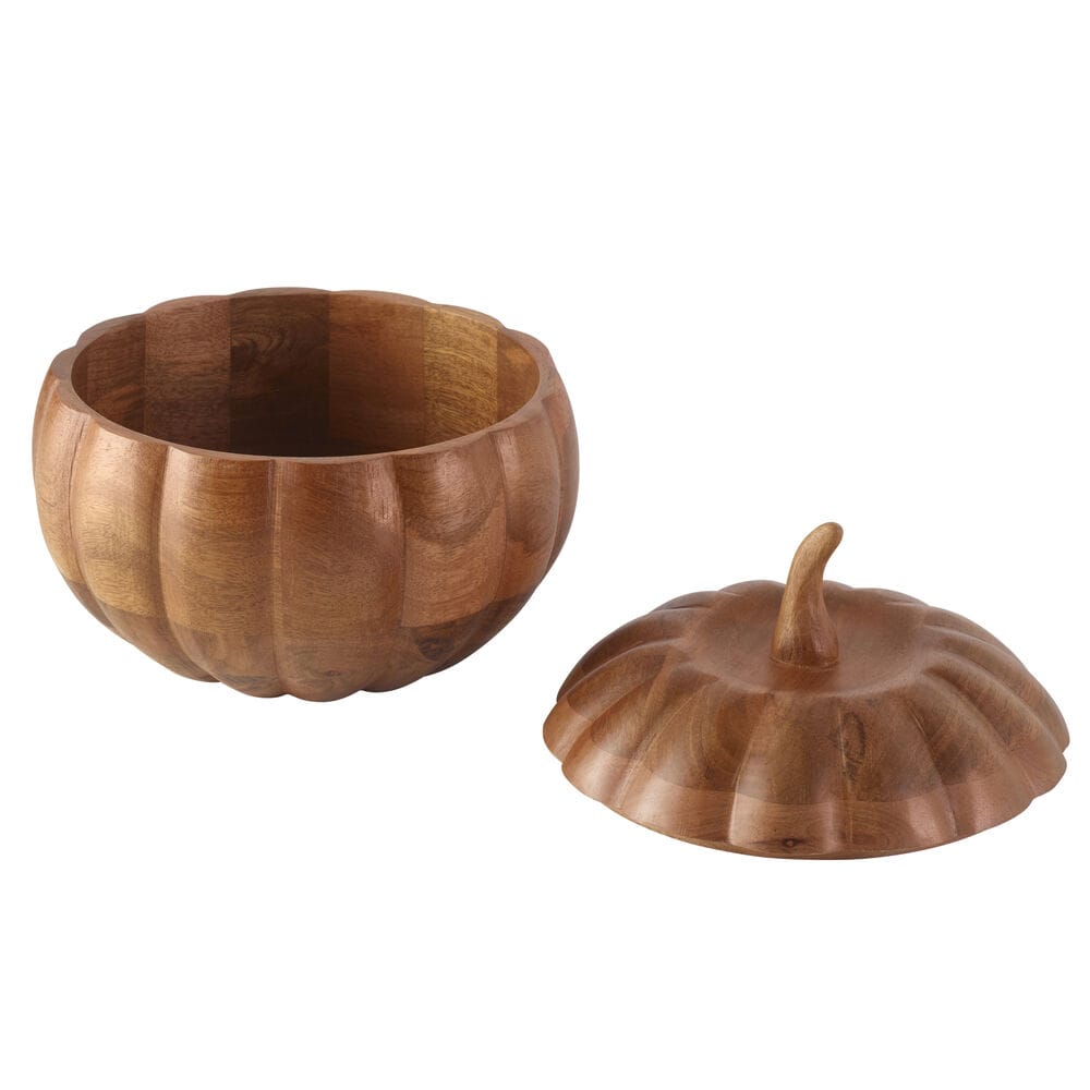 Pumpkin Mango Wood Bowl With Lid