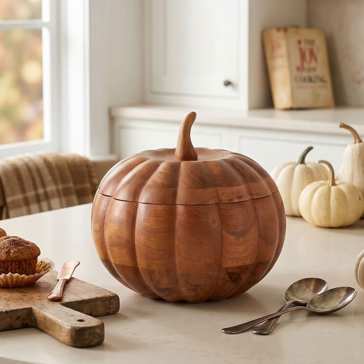 Pumpkin Mango Wood Bowl With Lid