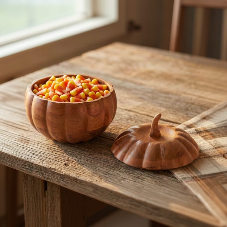 Pumpkin Mango Wood Bowl With Lid