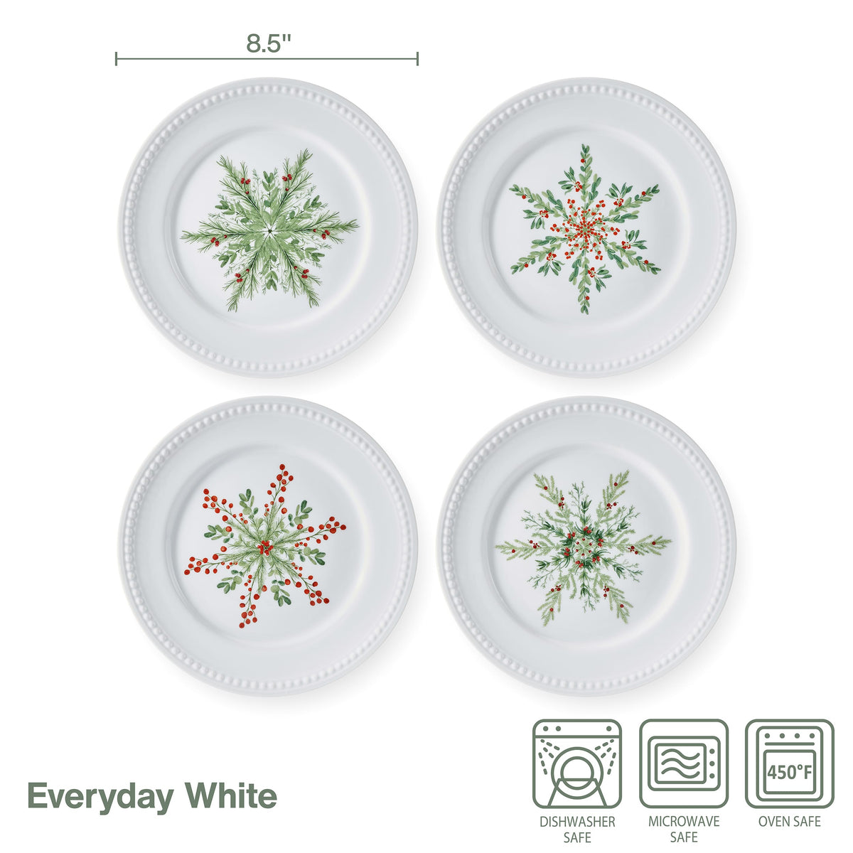 Everyday White® Holiday Evergreen Snowflake Set of 4 Salad Plates