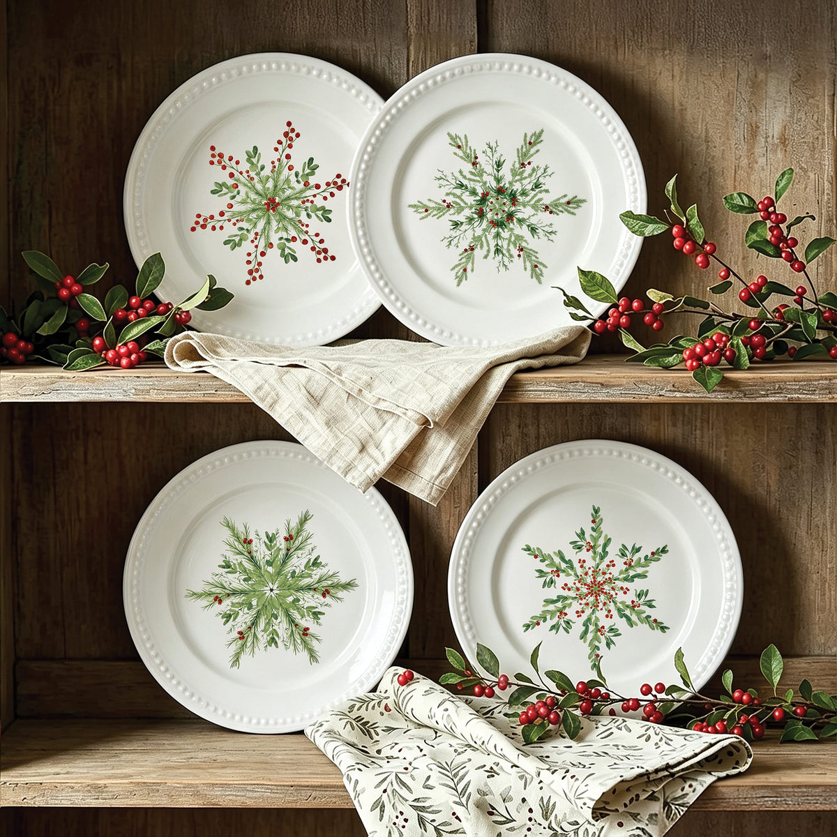 Everyday White® Holiday Evergreen Snowflake Set of 4 Salad Plates