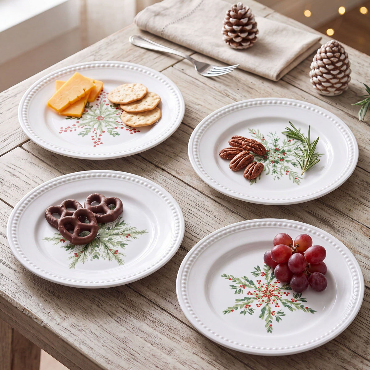 Everyday White® Holiday Evergreen Snowflake Set of 4 Salad Plates