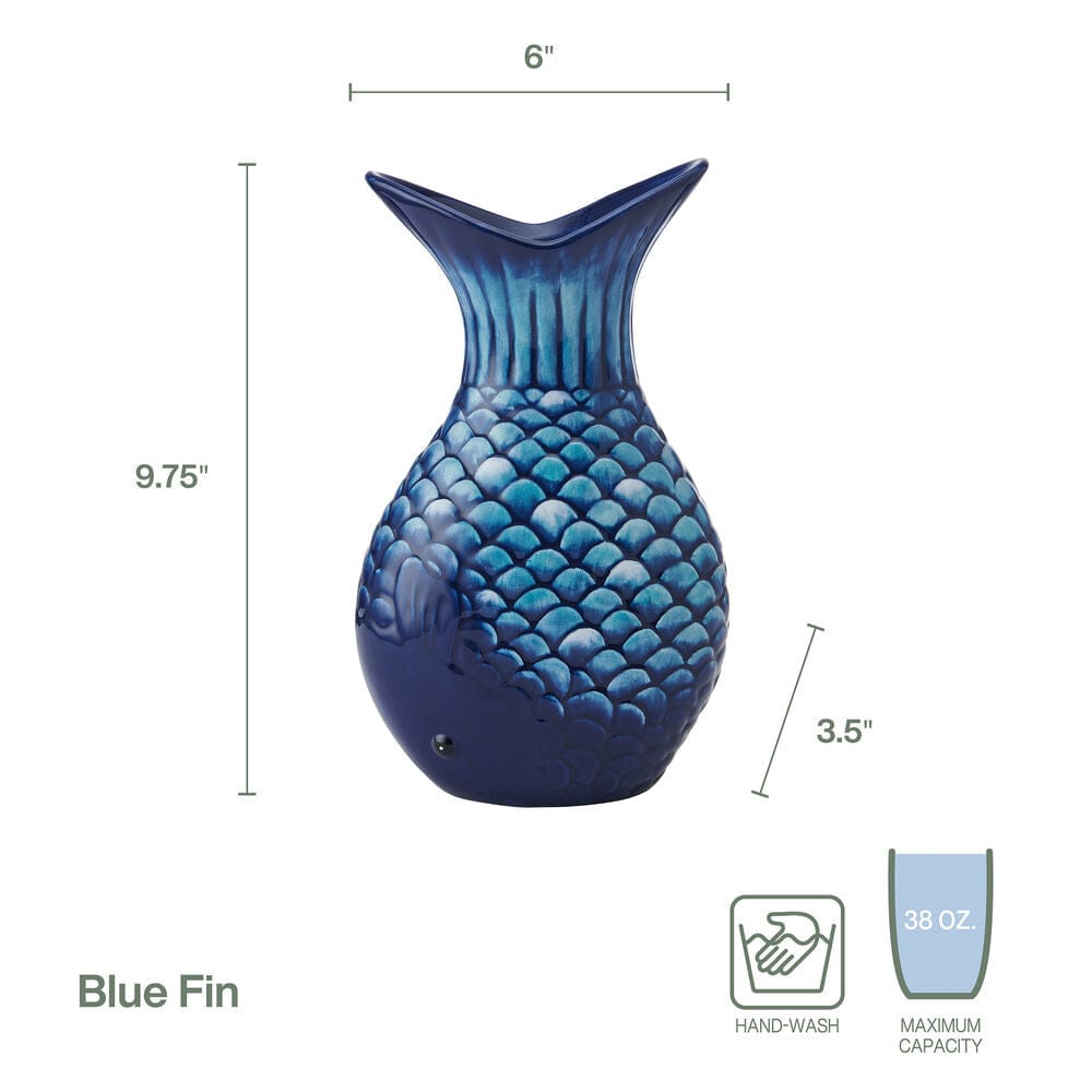 Coastal Blue Fin Vase, 9.75 IN