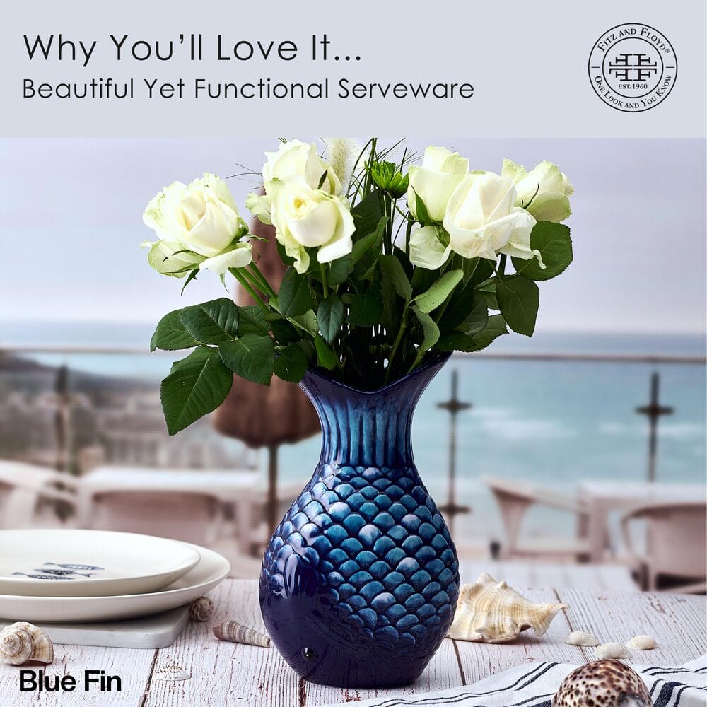 Coastal Blue Fin Vase, 9.75 IN