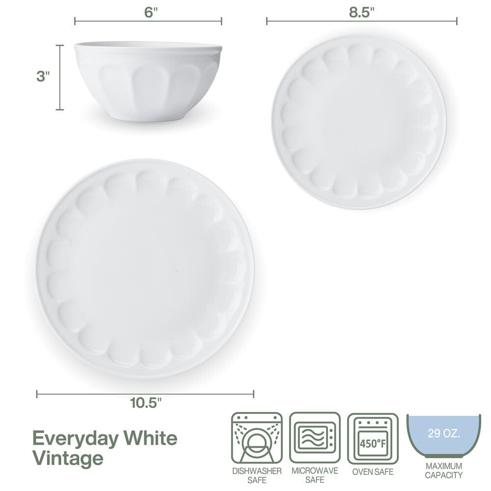 Everyday White® Vintage 12 Piece Dinnerware Set, Service for 4