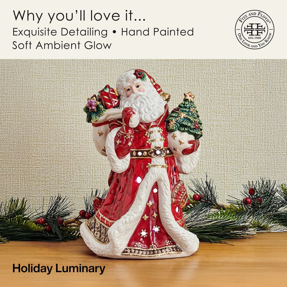 Holiday Luminary Renaissance LED Santa Figurine, 9 IN