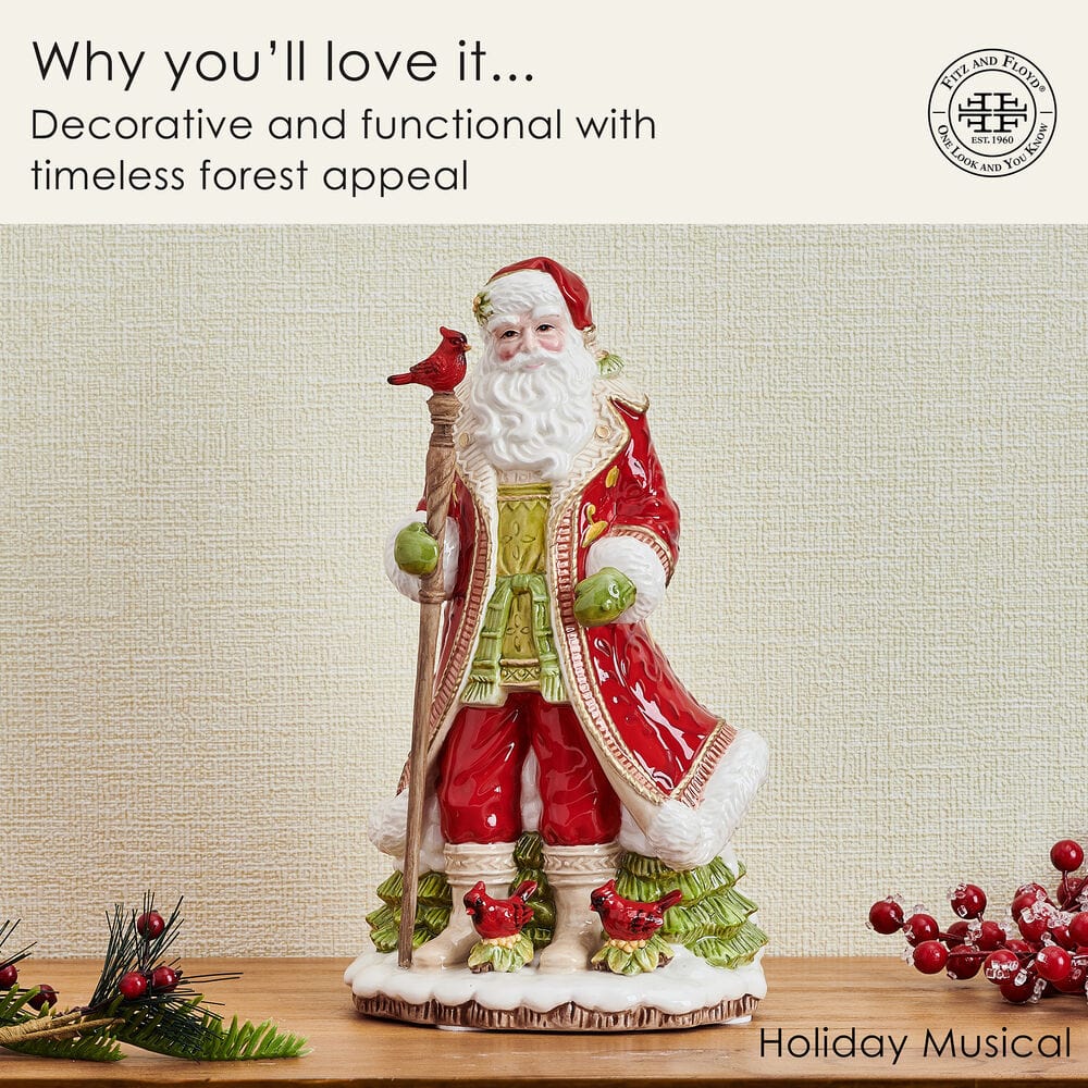 Poinsettia Holiday Musical Figurine,We Wish You a Merry Christmas, 10.25 IN
