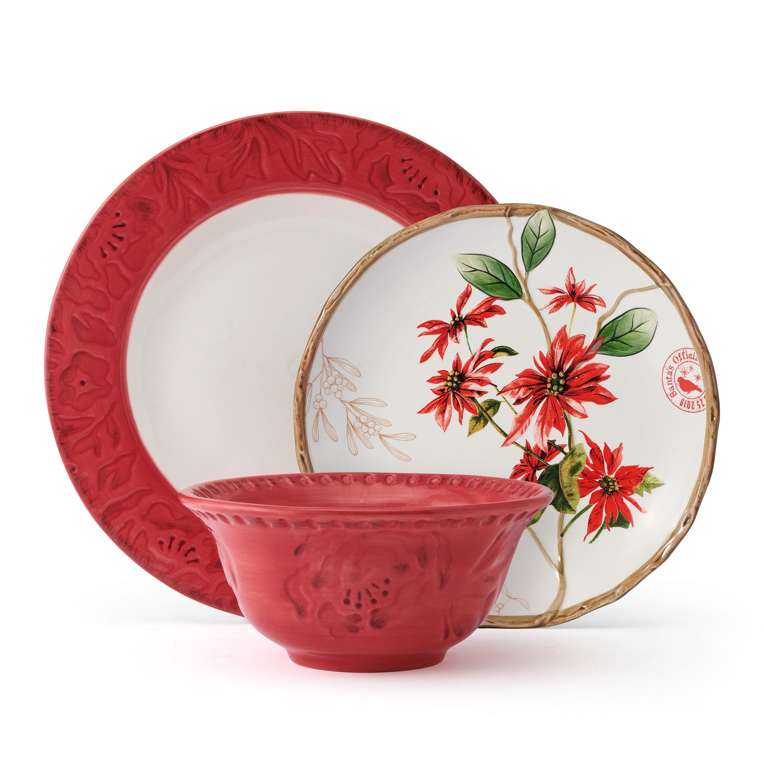 Poinsettia Holiday 12 Piece Dinnerware Set, Service for 4