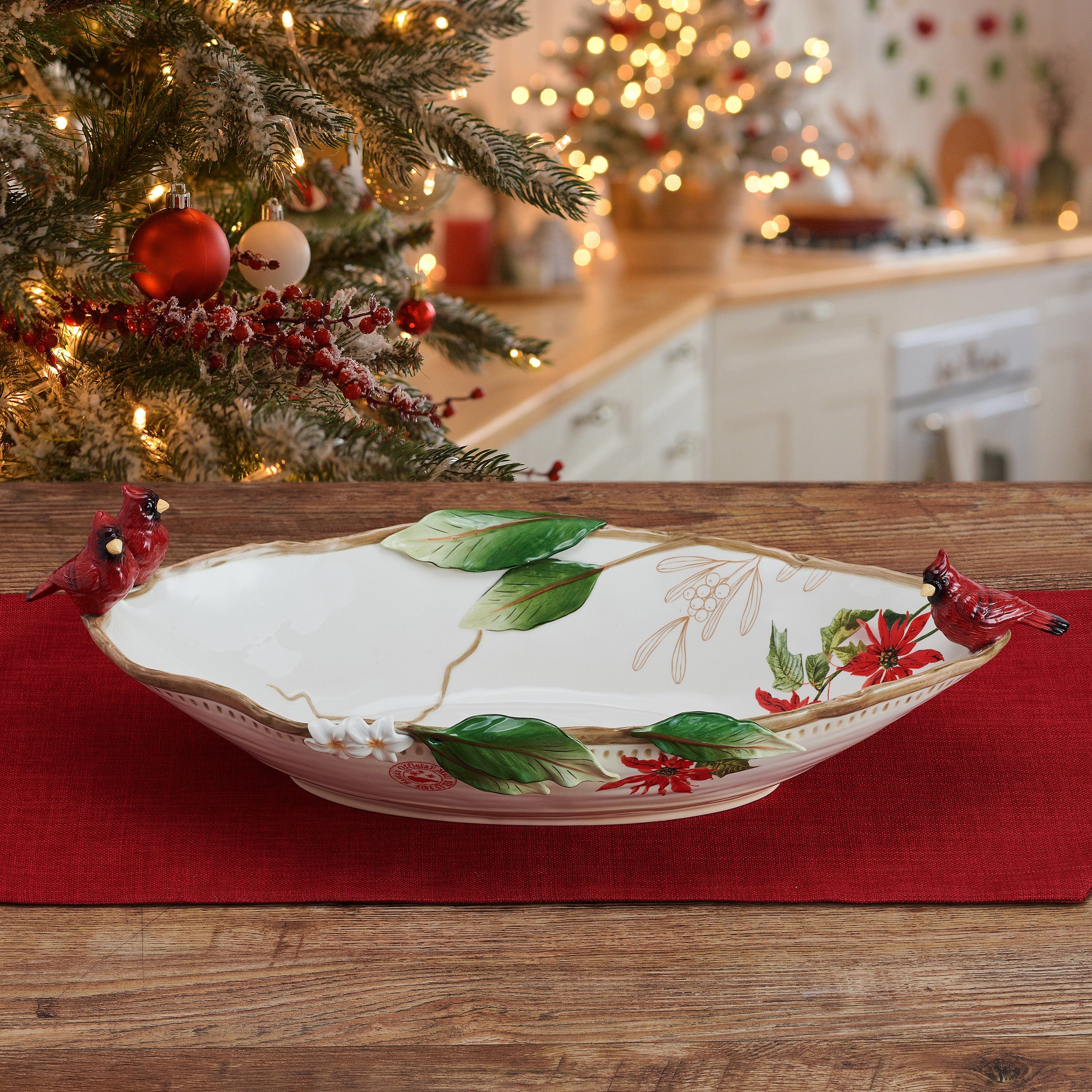 Poinsettia Holiday Cardinal Centerpiece Bowl