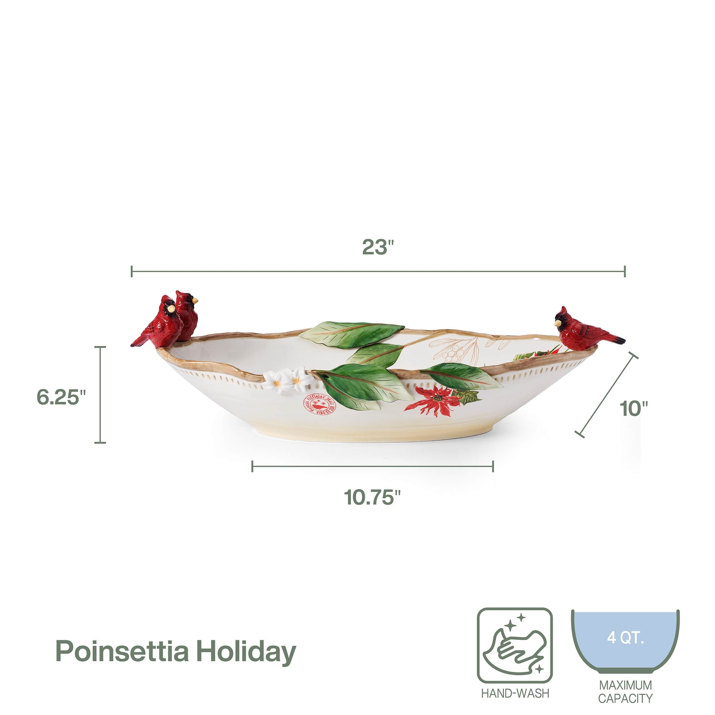 Poinsettia Holiday Cardinal Centerpiece Bowl