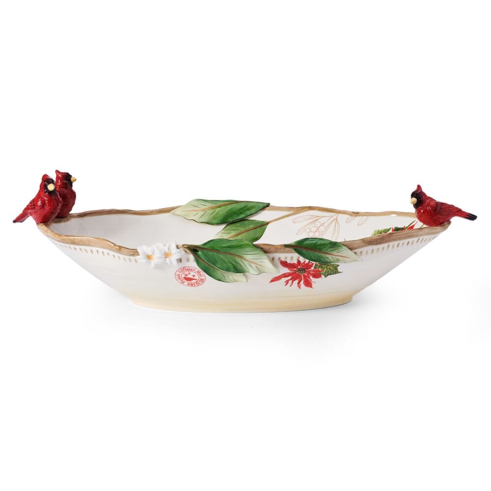 Poinsettia Holiday Cardinal Centerpiece Bowl