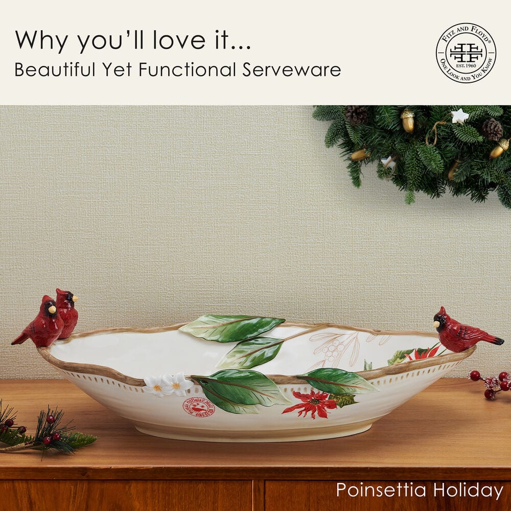 Poinsettia Holiday Cardinal Centerpiece Bowl