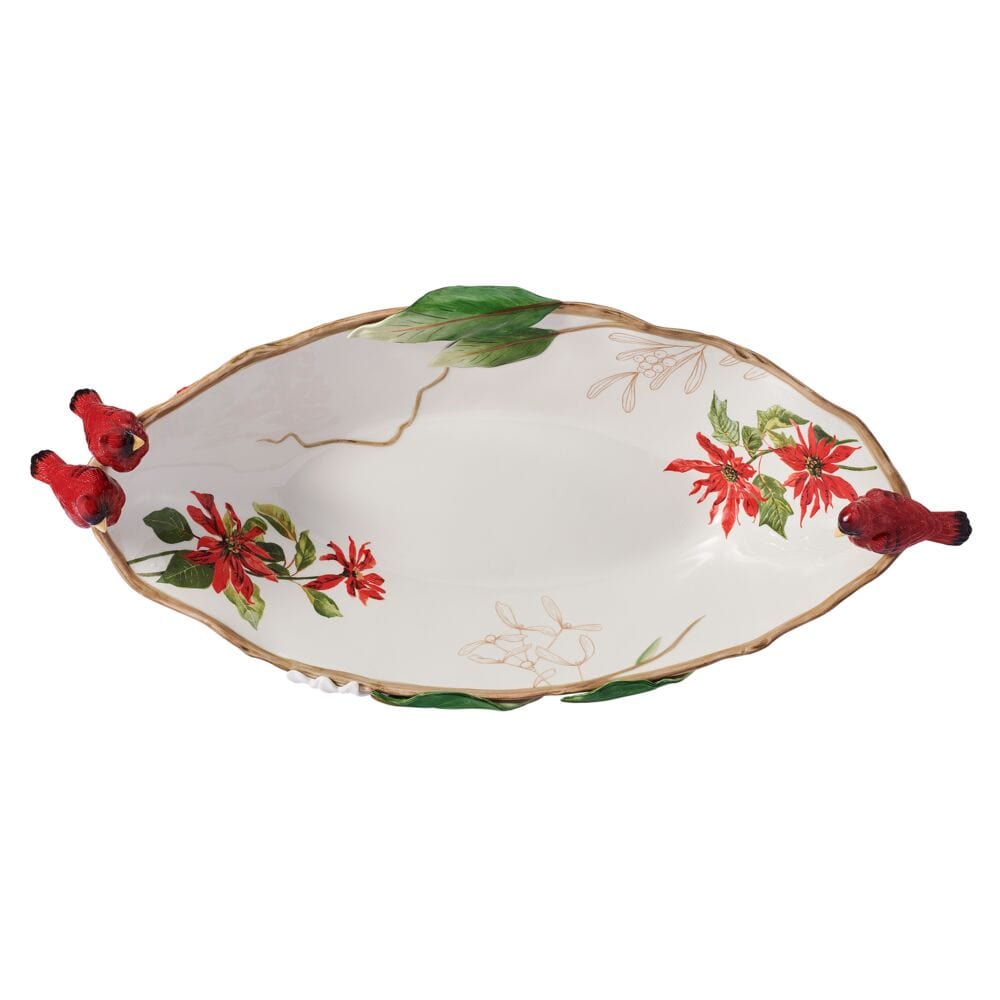 Poinsettia Holiday Cardinal Centerpiece Bowl