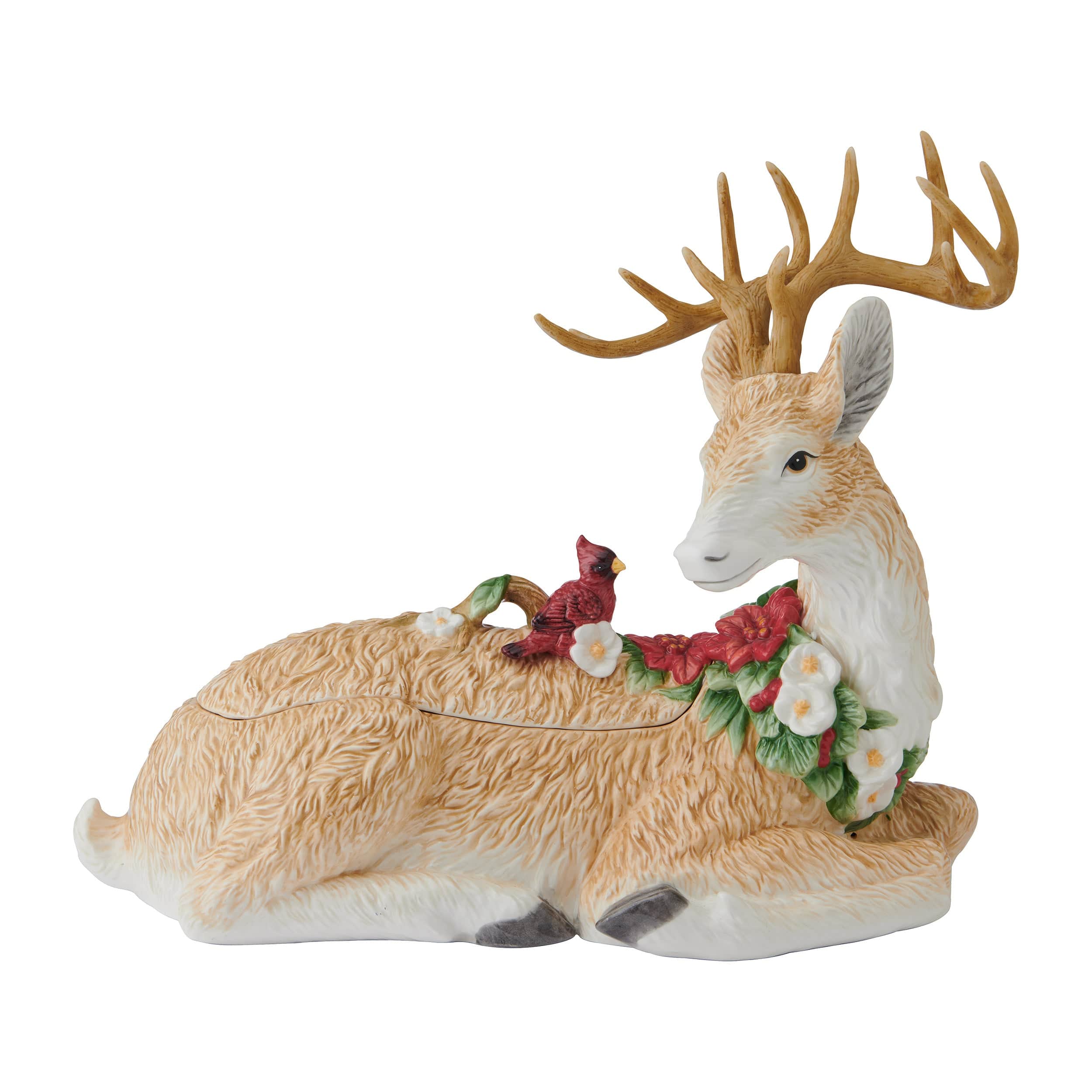 Poinsettia Holiday Deer Cookie Jar