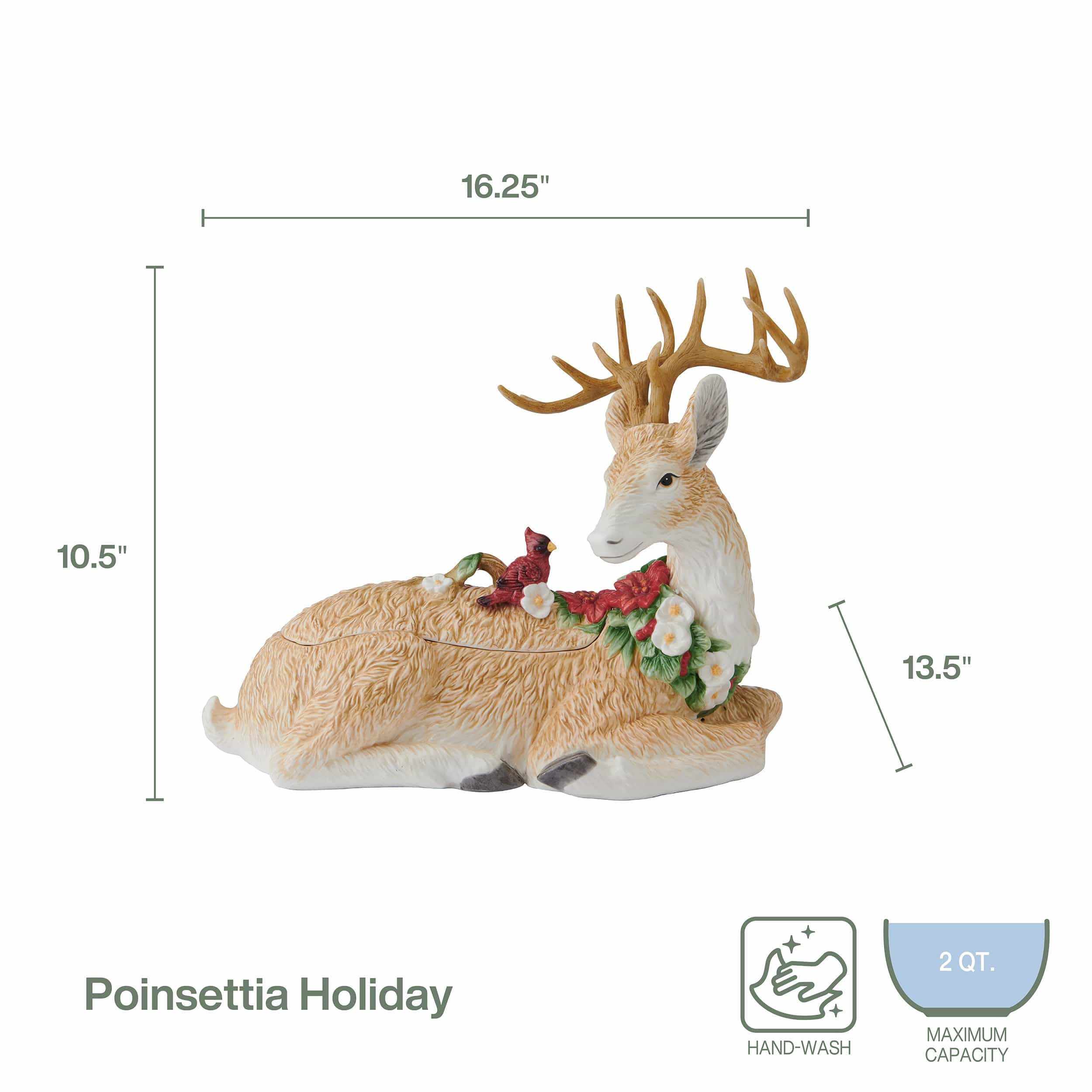 Poinsettia Holiday Deer Cookie Jar