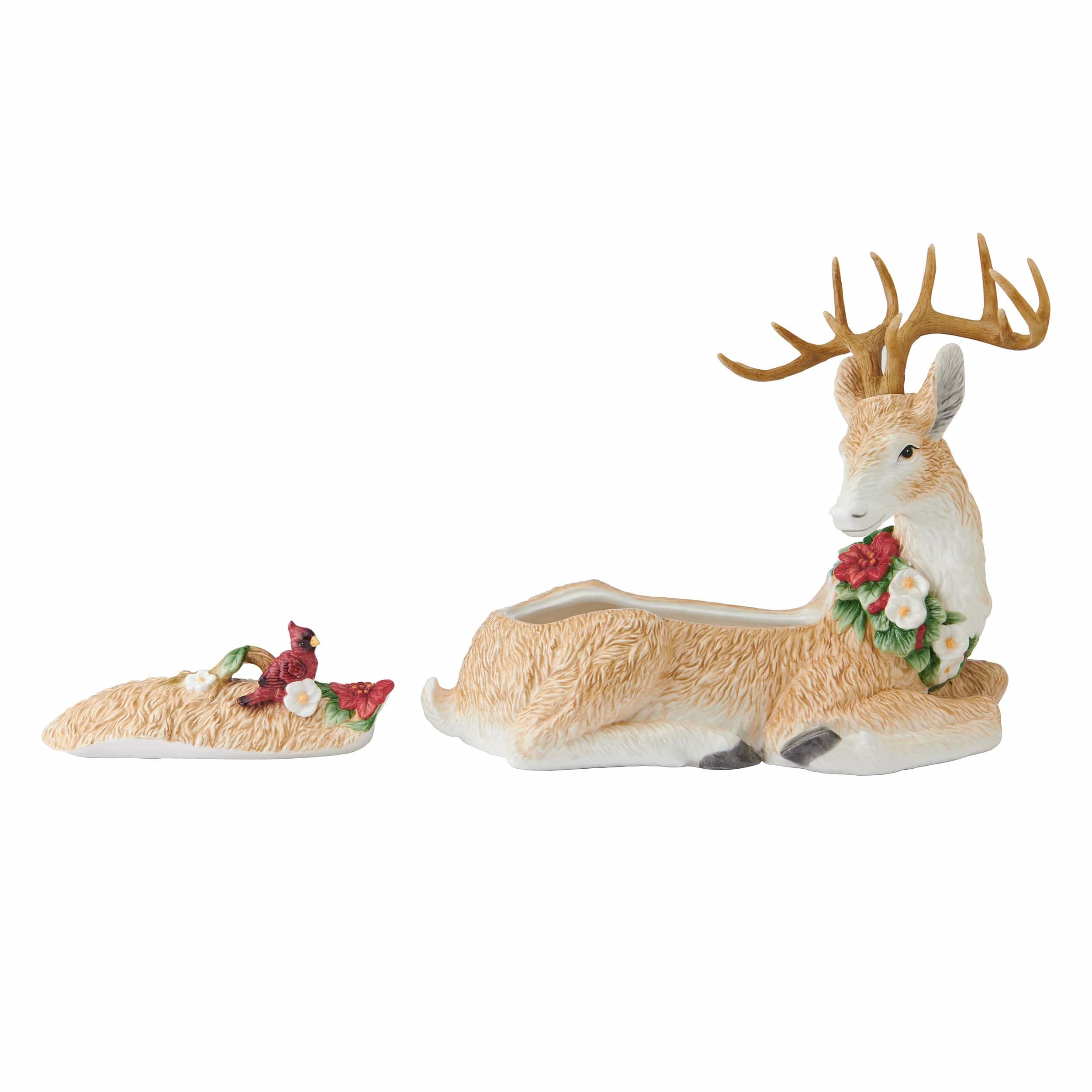 Poinsettia Holiday Deer Cookie Jar
