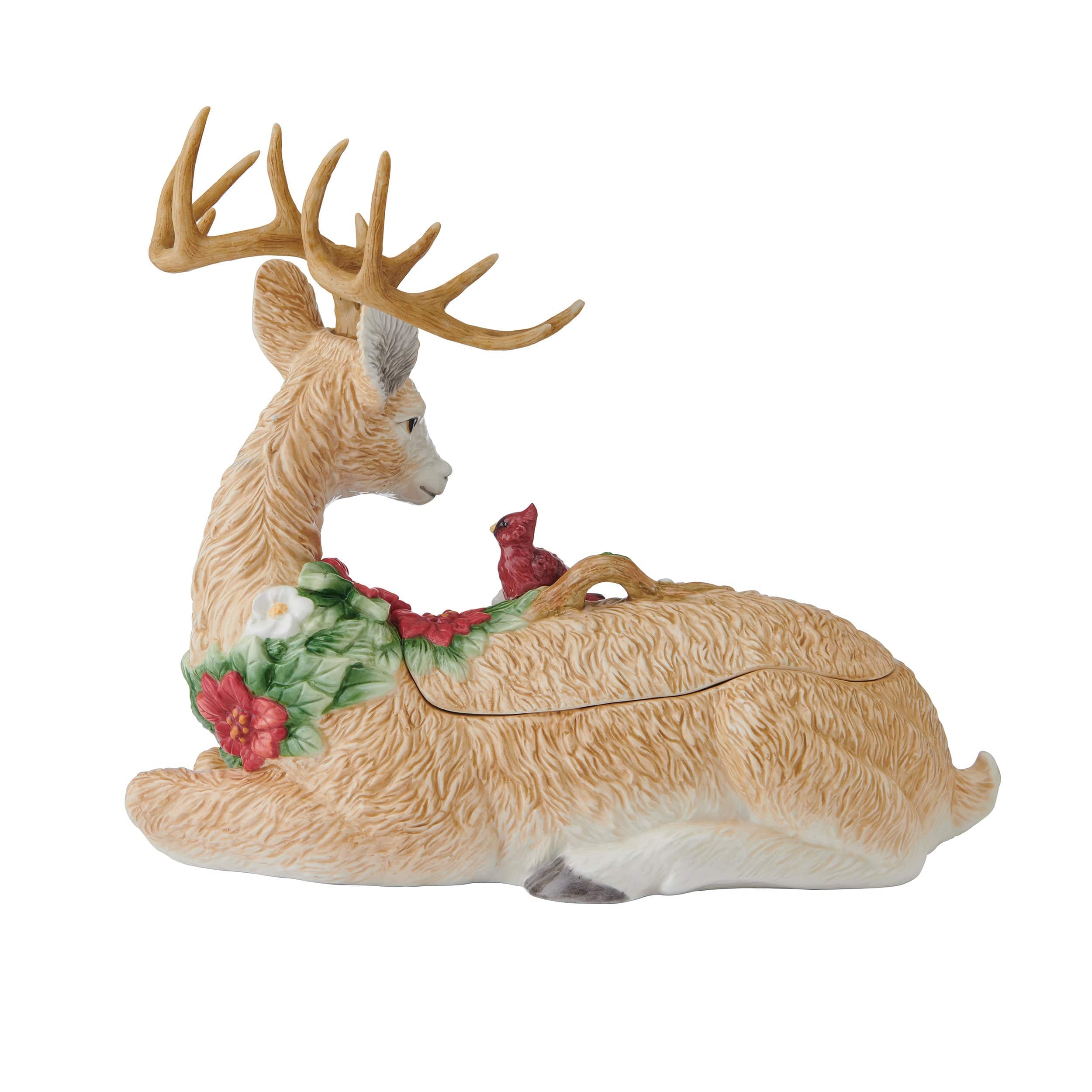 Poinsettia Holiday Deer Cookie Jar