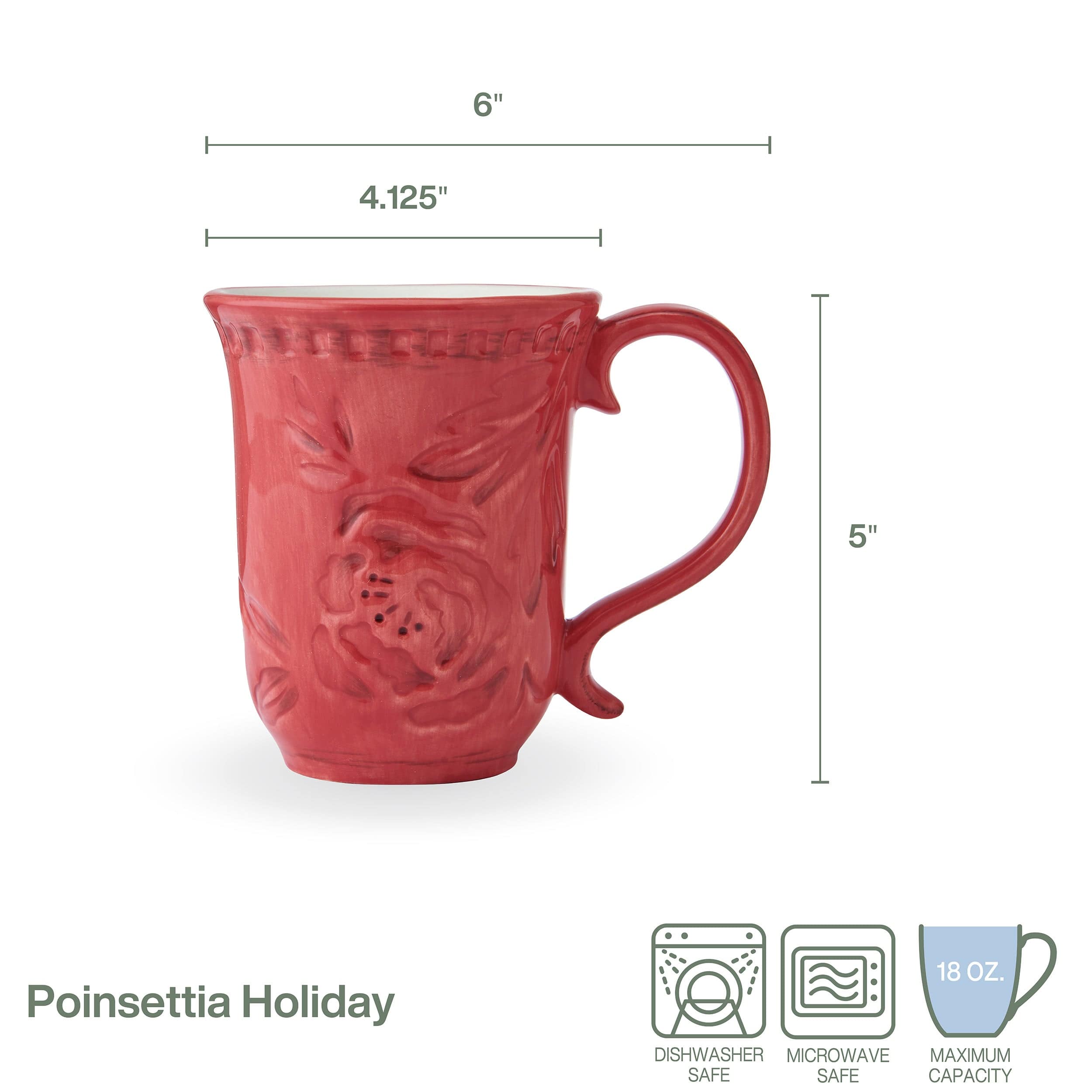 Poinsettia Holiday Set of 4 Mugs