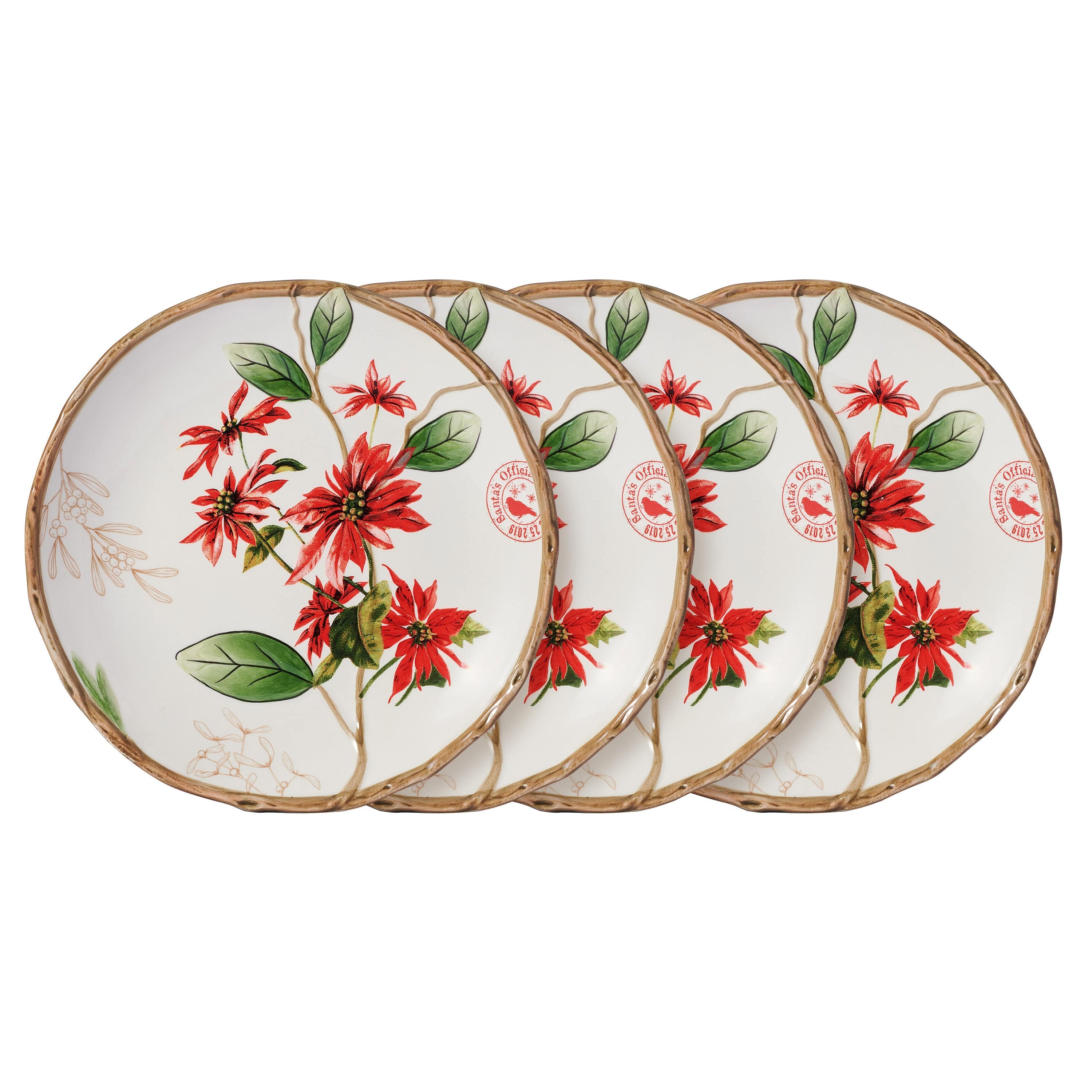Poinsettia Holiday Set of 4 Salad Plates