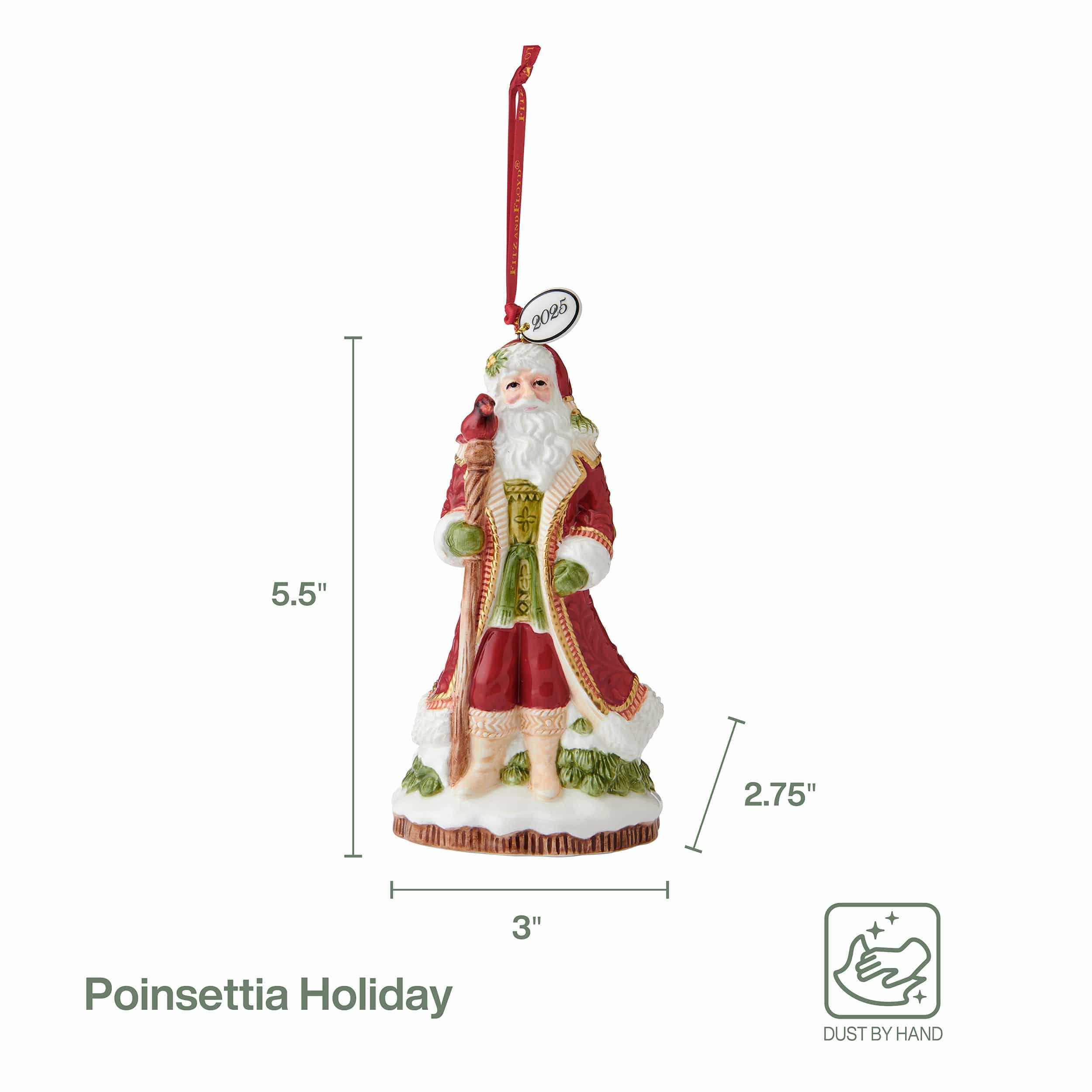 Poinsettia Holiday Santa Bell 2025 Ornament
