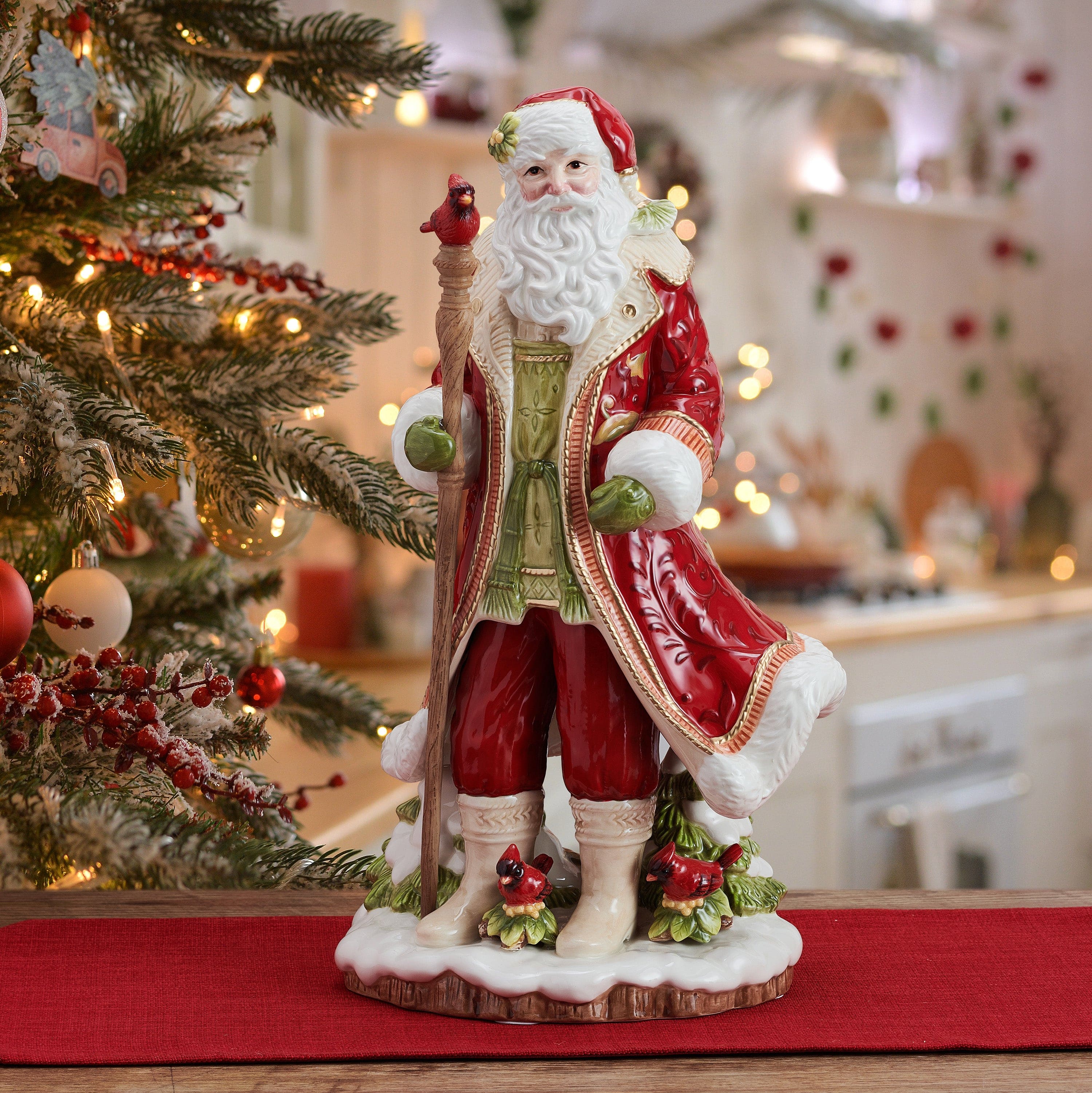 Poinsettia Holiday Santa Figurine, 17.5 IN