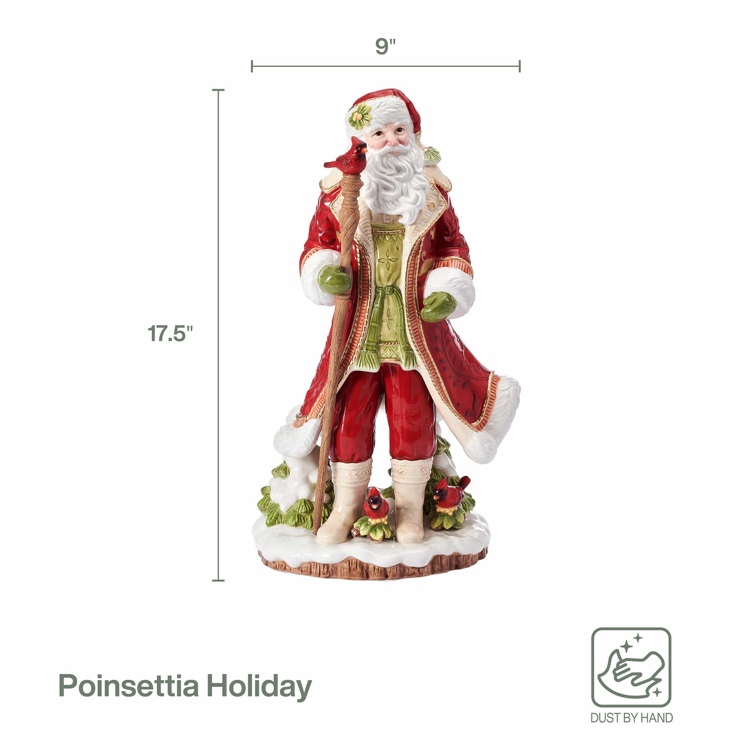 Poinsettia Holiday Santa Figurine, 17.5 IN