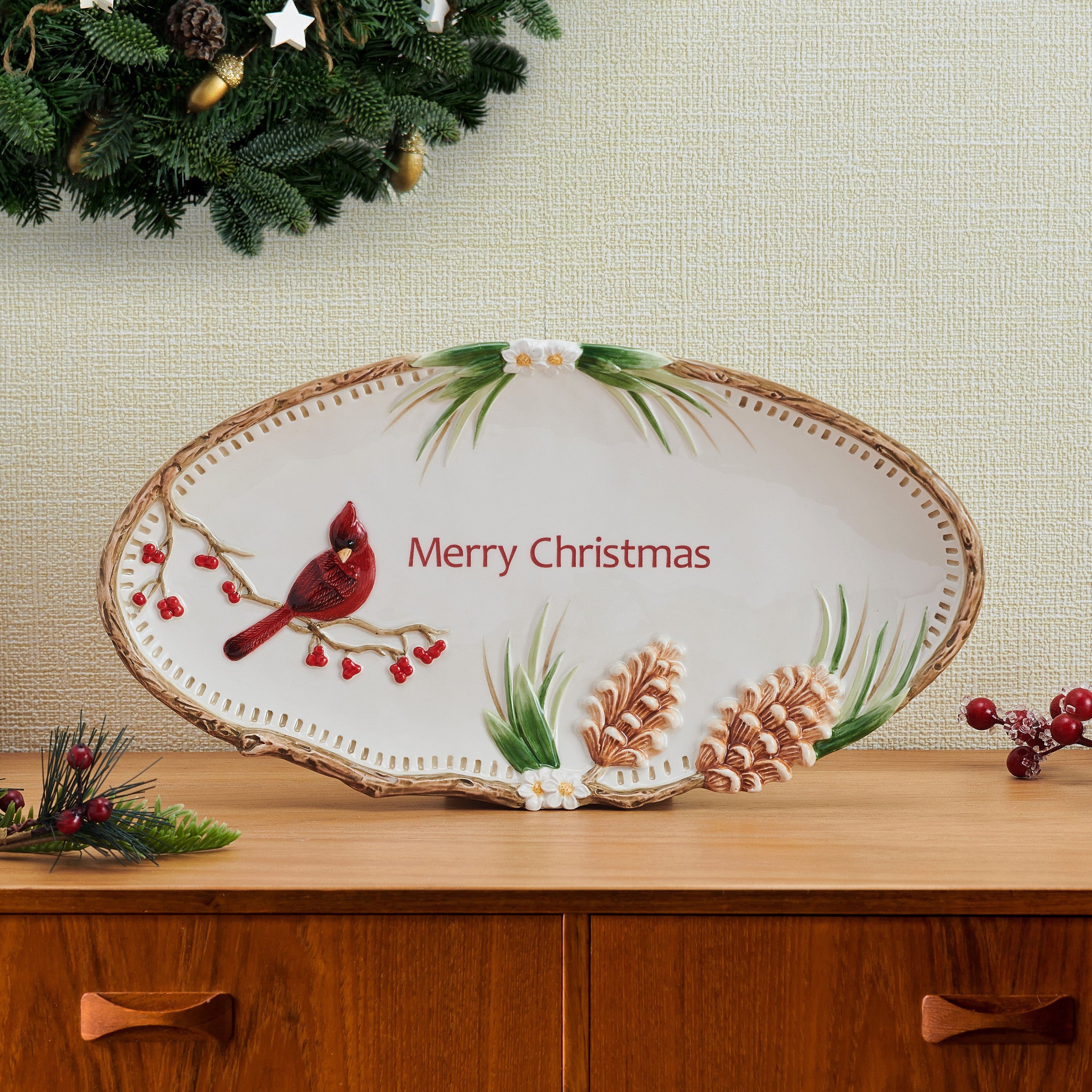 Poinsettia Holiday Merry Christmas Serving Platter