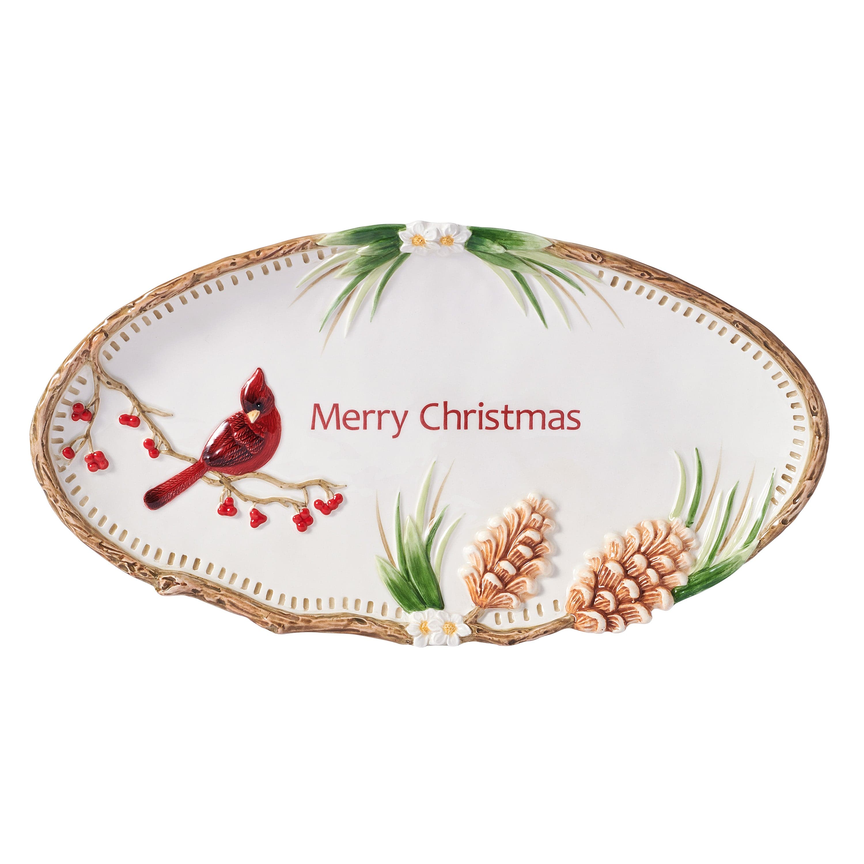 Poinsettia Holiday Merry Christmas Serving Platter