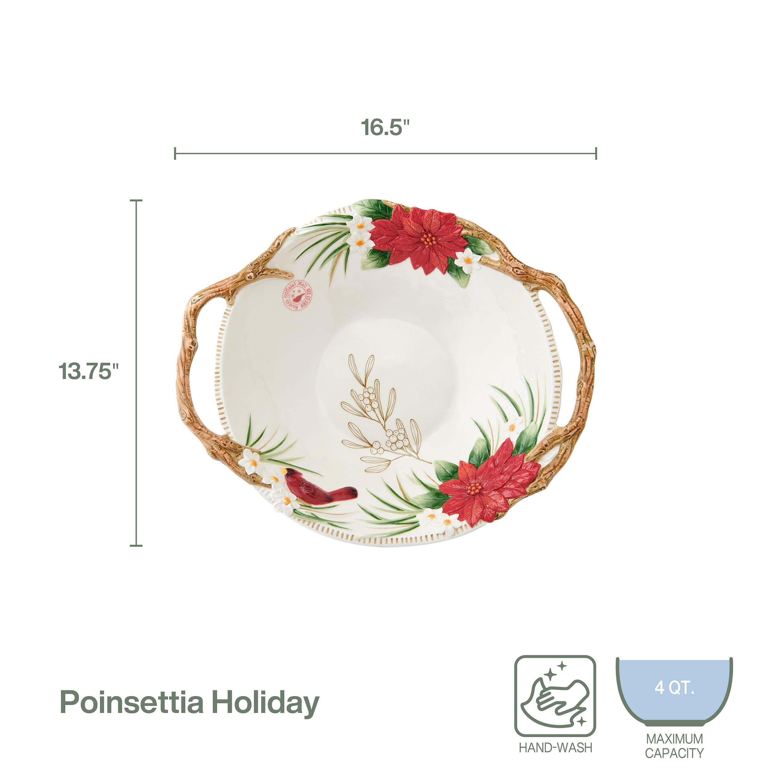 Poinsettia Holiday Serving Bowl
