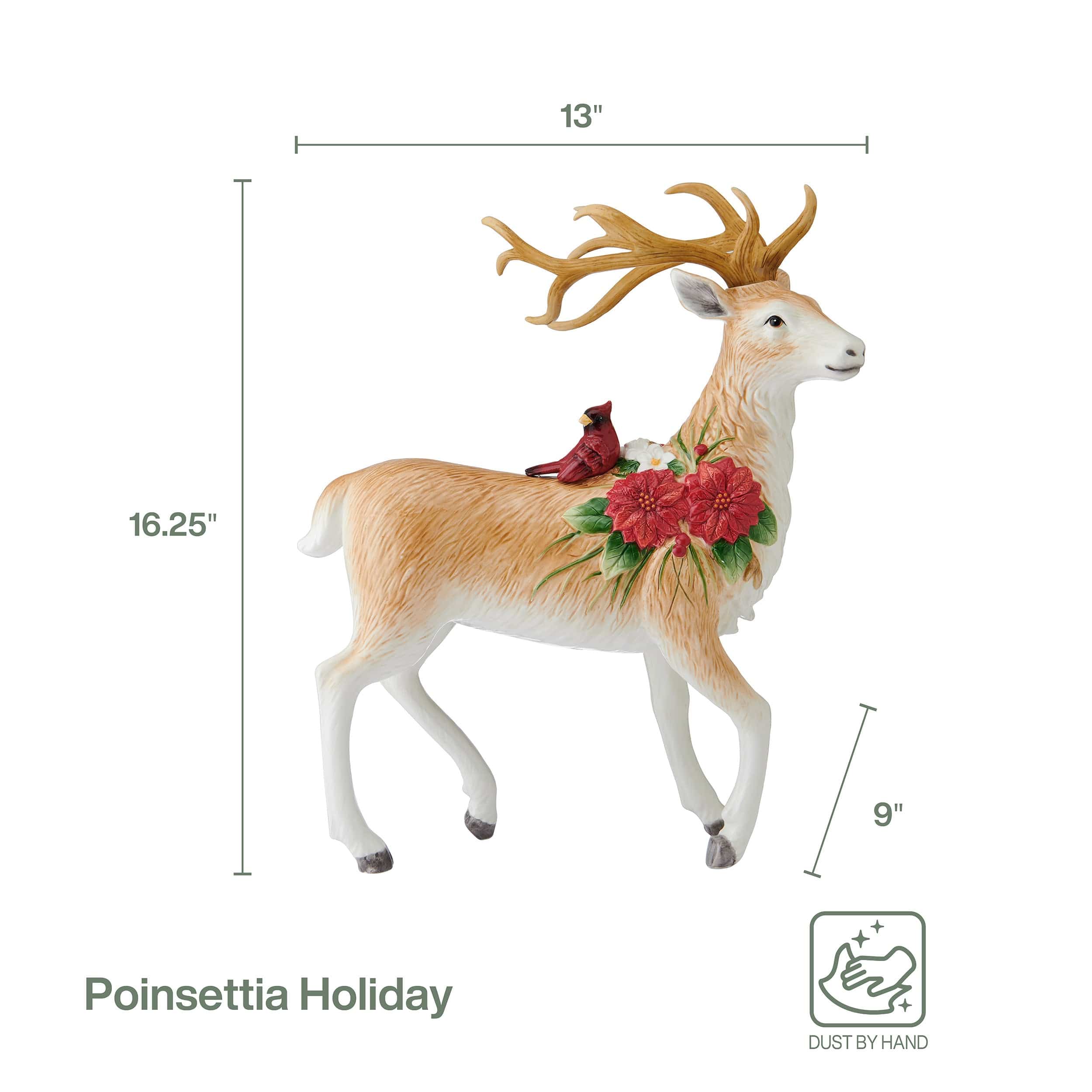 Poinsettia Holiday Standing Deer Figurine, 16.25 IN