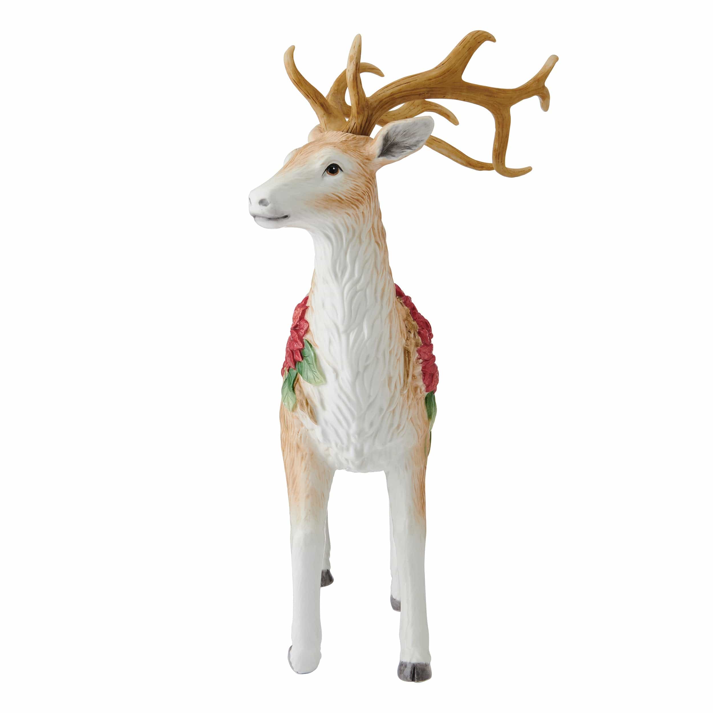 Poinsettia Holiday Standing Deer Figurine, 16.25 IN
