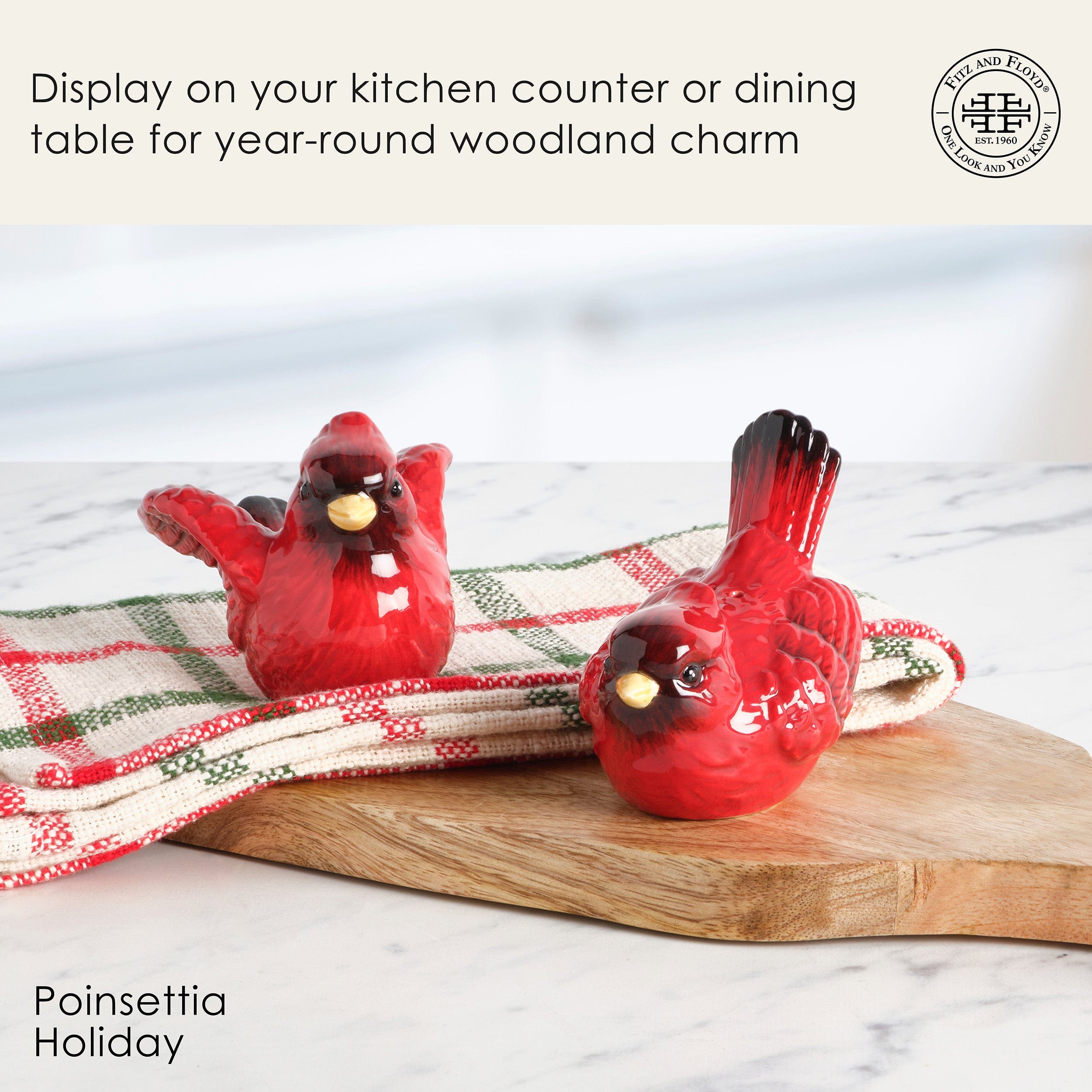 Poinsettia Holiday Cardinal Salt and Pepper Set