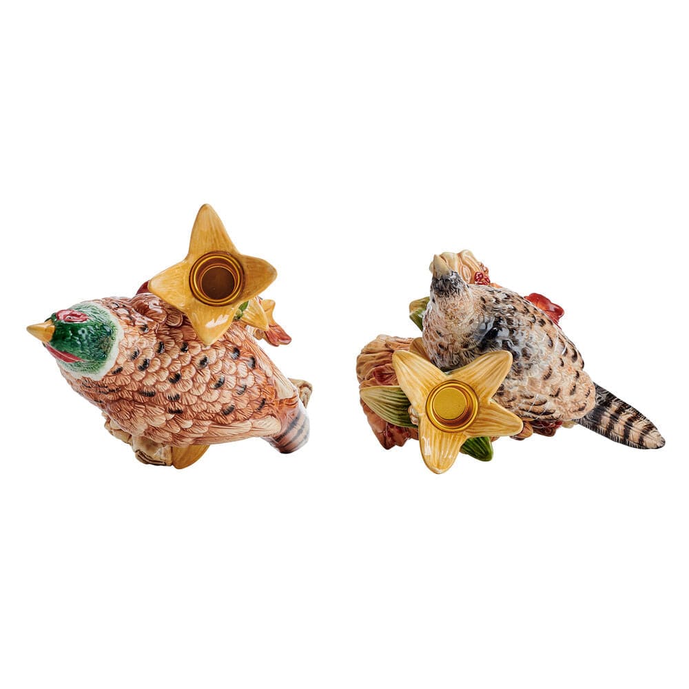 Fall Harvest Pheasant Figurine Candleholders, Set of 2