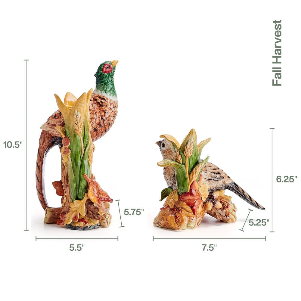 Fall Harvest Pheasant Figurine Candleholders, Set of 2
