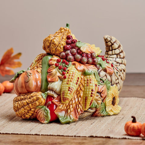 Fall Harvest Cornucopia Figurine Cookie Jar, 12IN