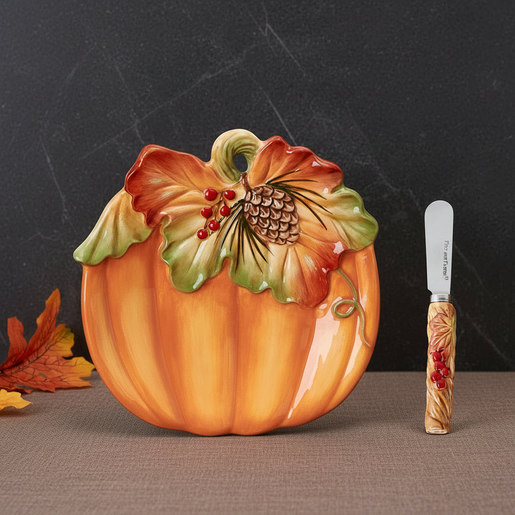 Harvest Pumpkin Snack Plate with Spreader