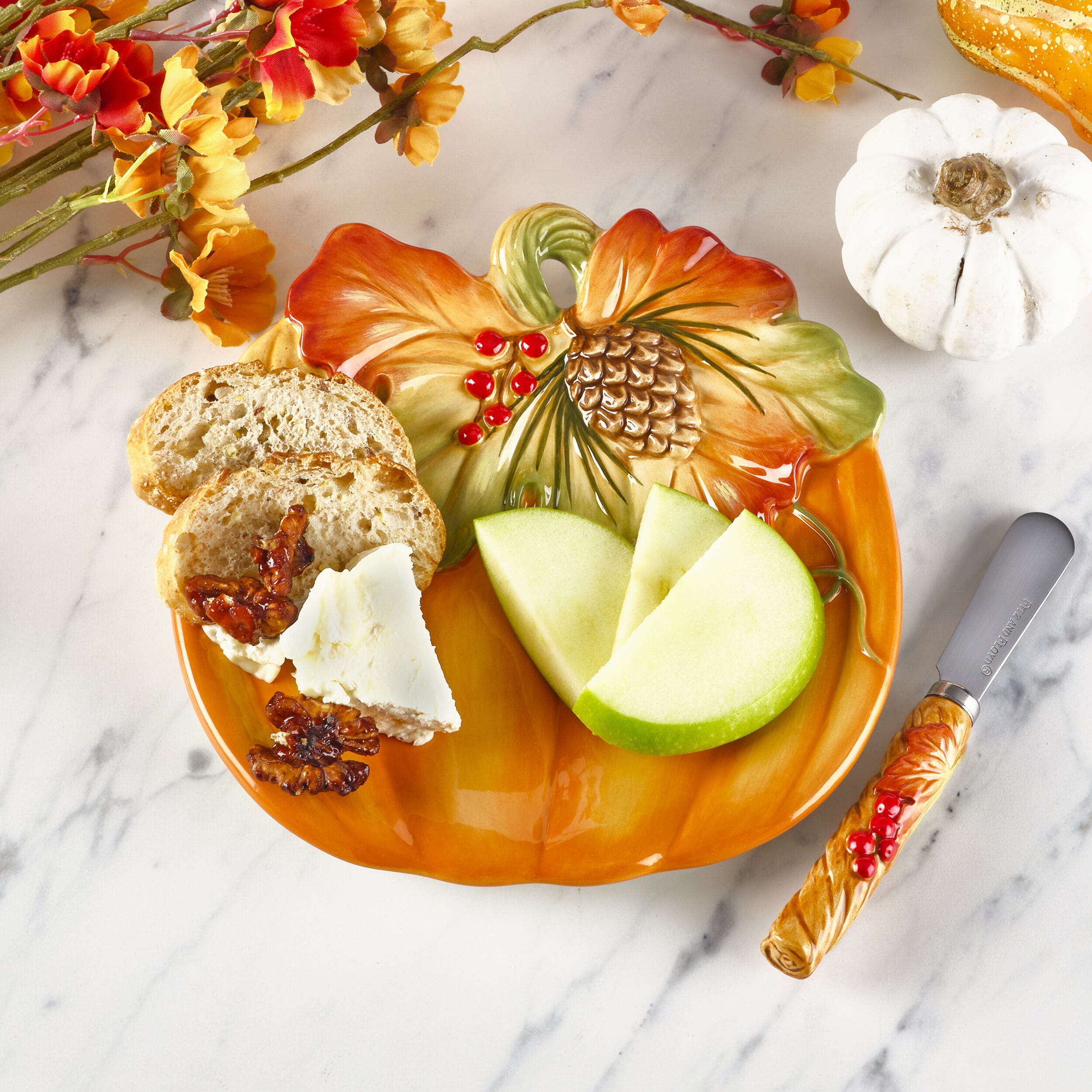 Harvest Pumpkin Snack Plate with Spreader