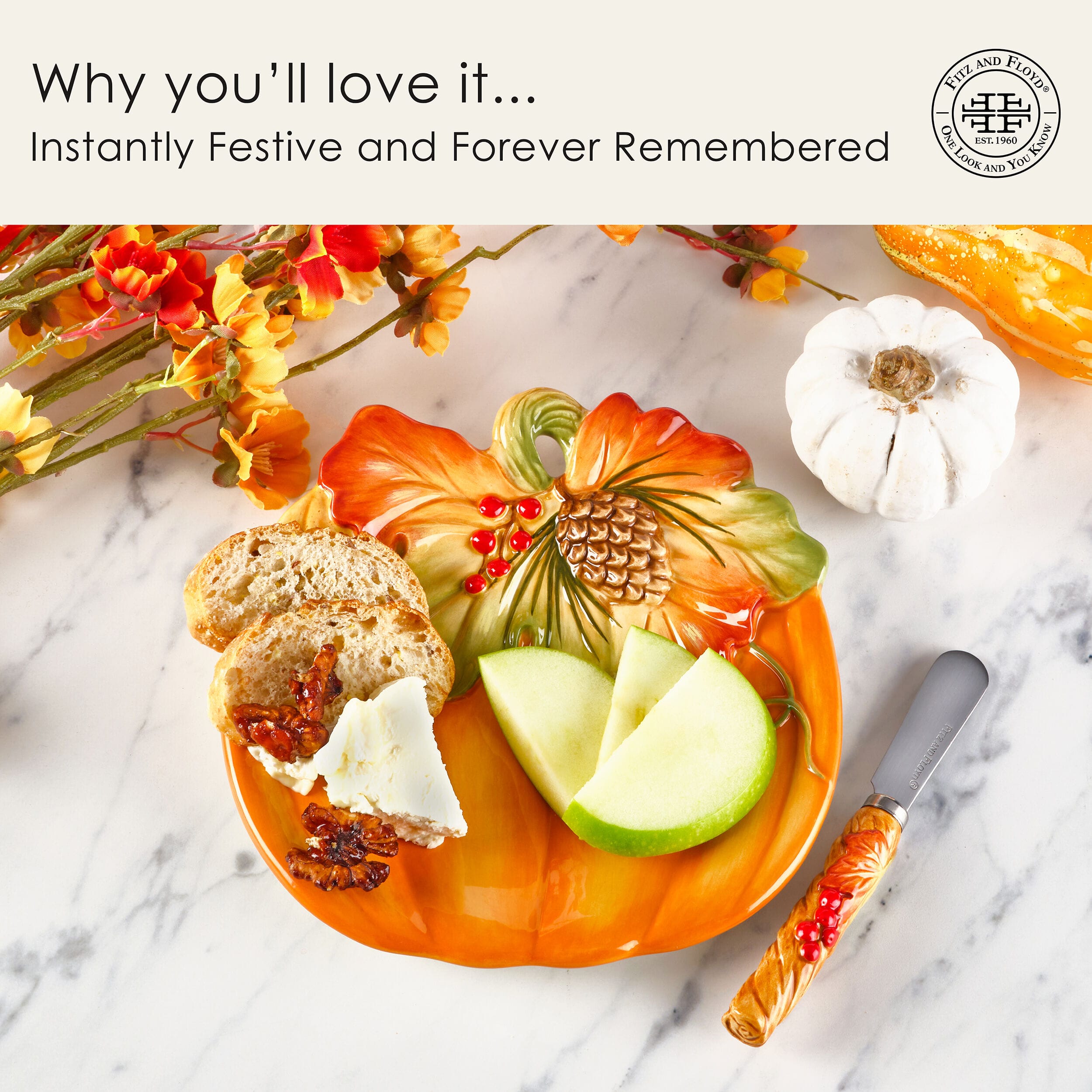 Harvest Pumpkin Snack Plate with Spreader
