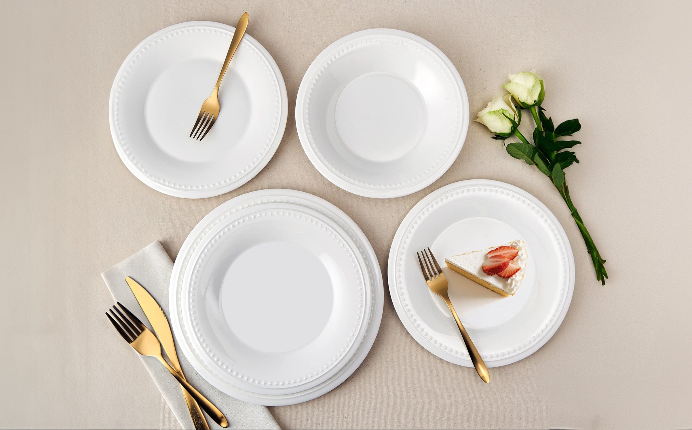 Nevaeh White Classic Bead 24 Piece Dinnerware Set, Service for 8