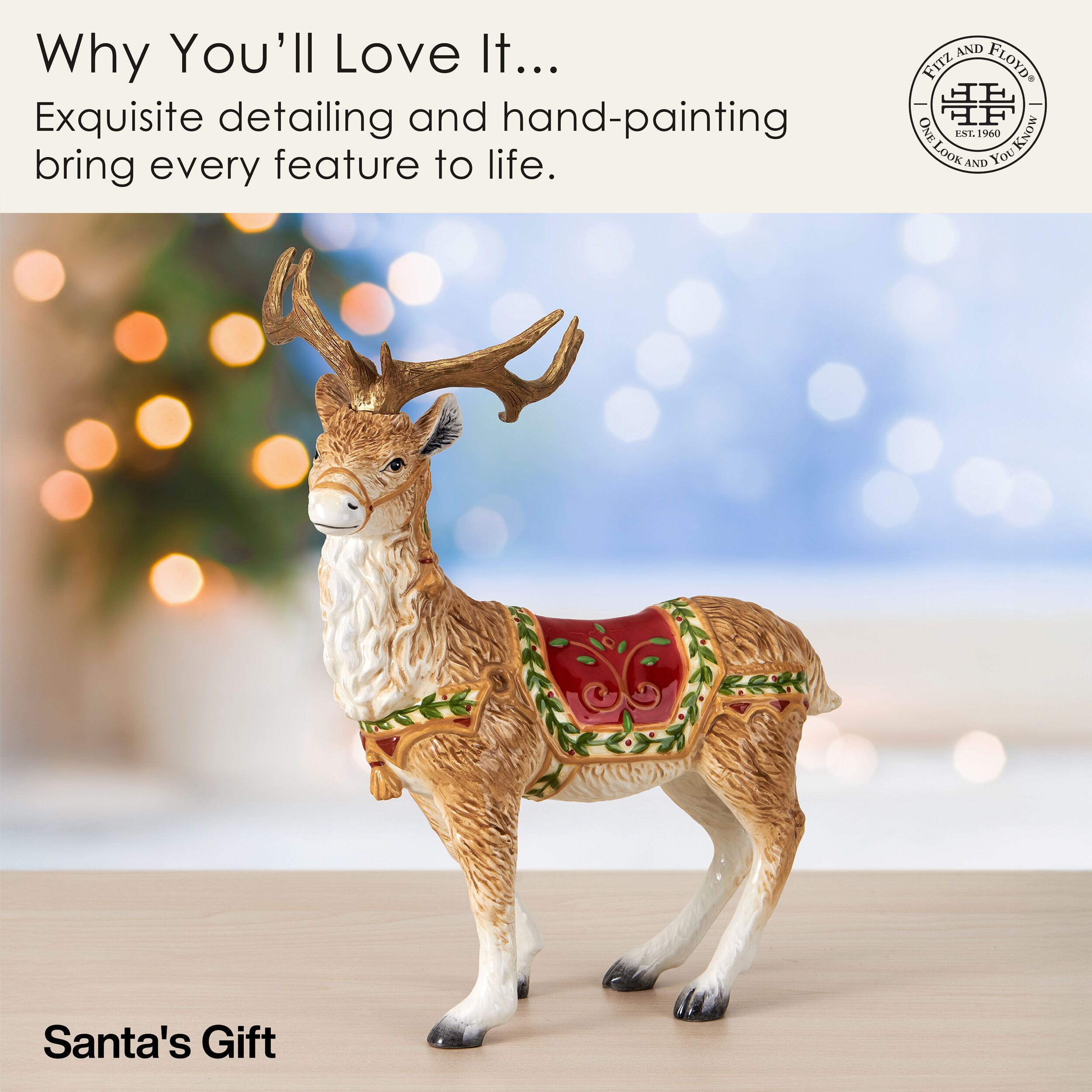 Santa’s Gift Deer Figurine, 10 IN