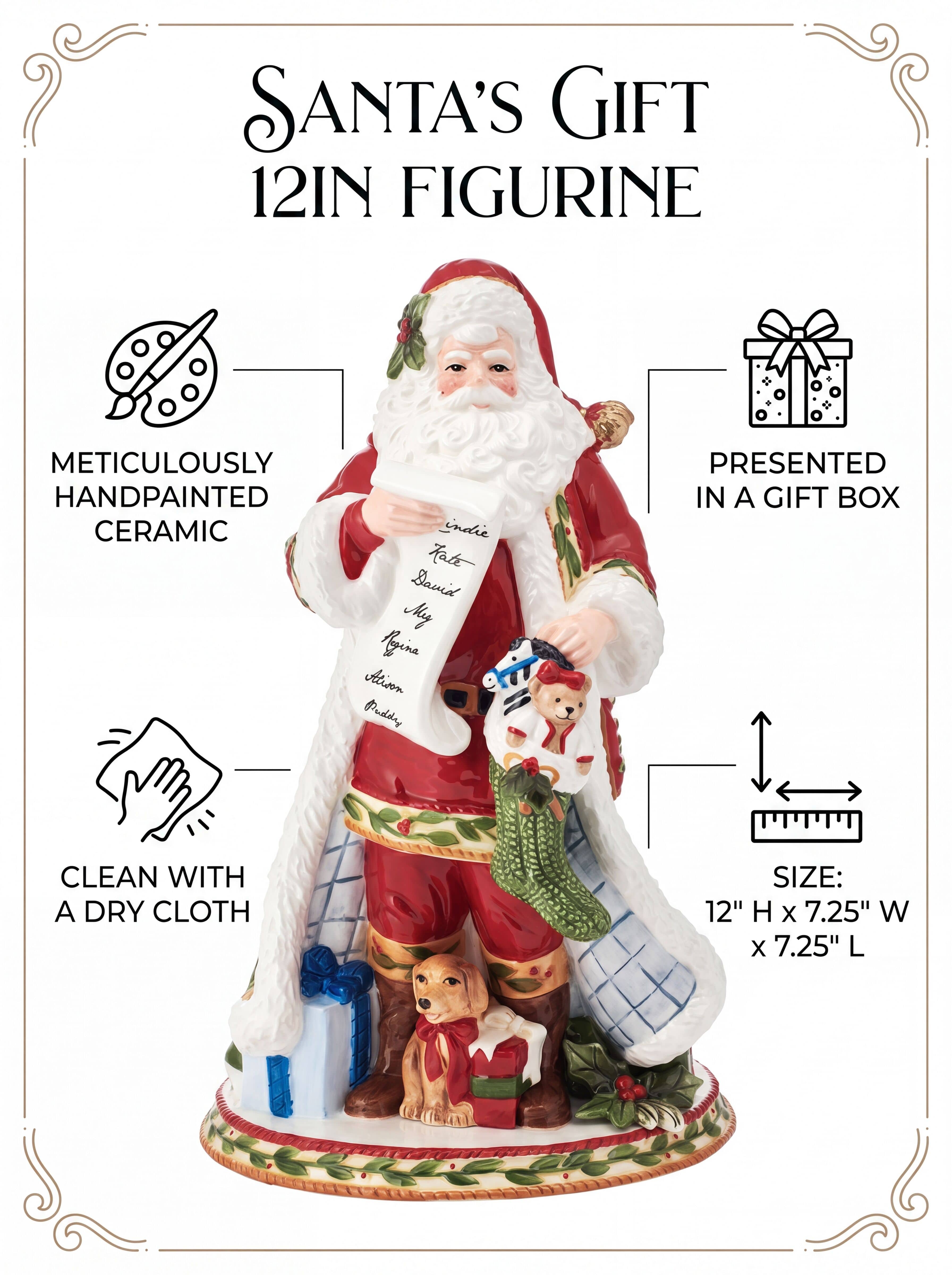 Santa’s Gift Christmas Figurine, 12 IN
