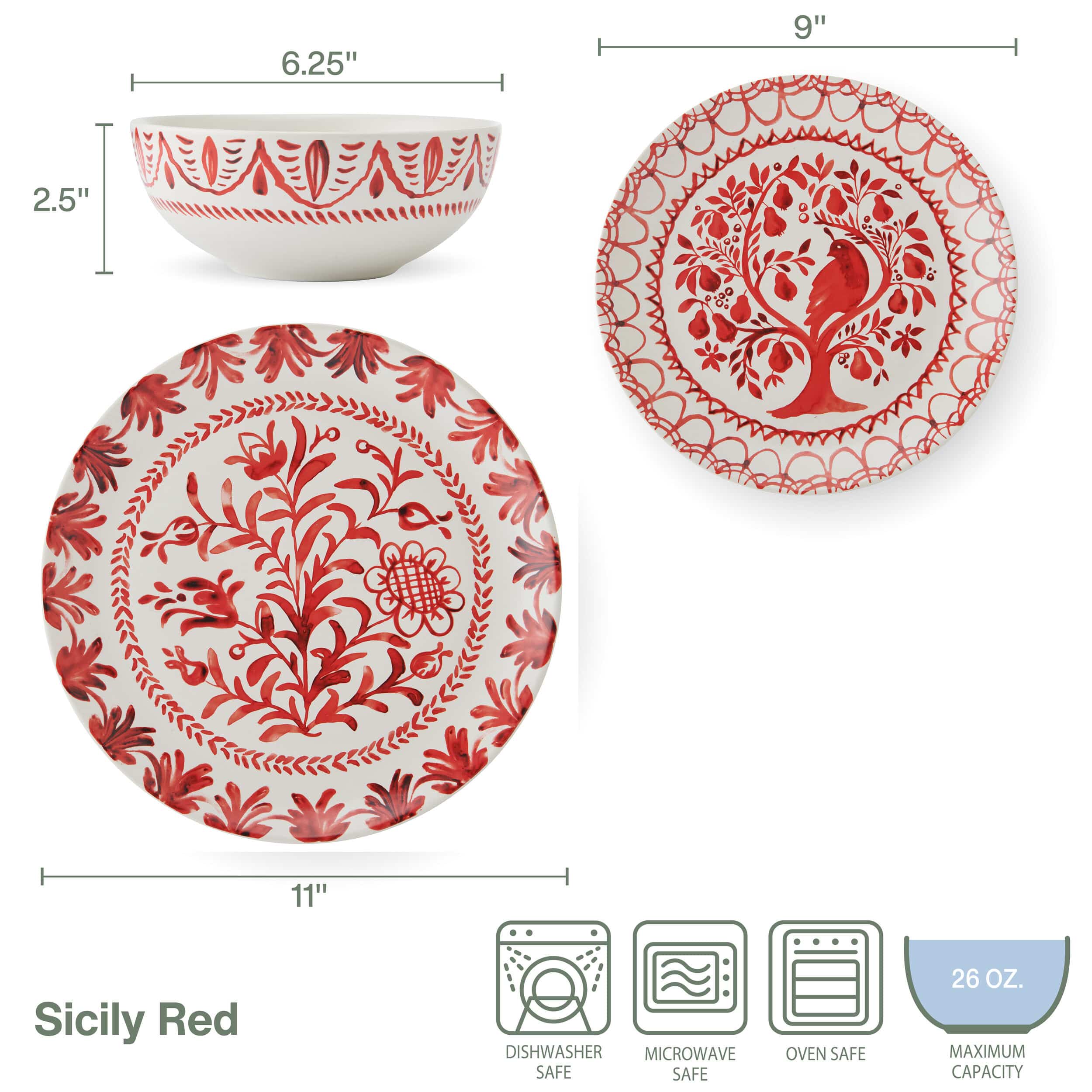 Sicily Red Holiday Partridge 12 piece Dinnerware Set, Service for 4