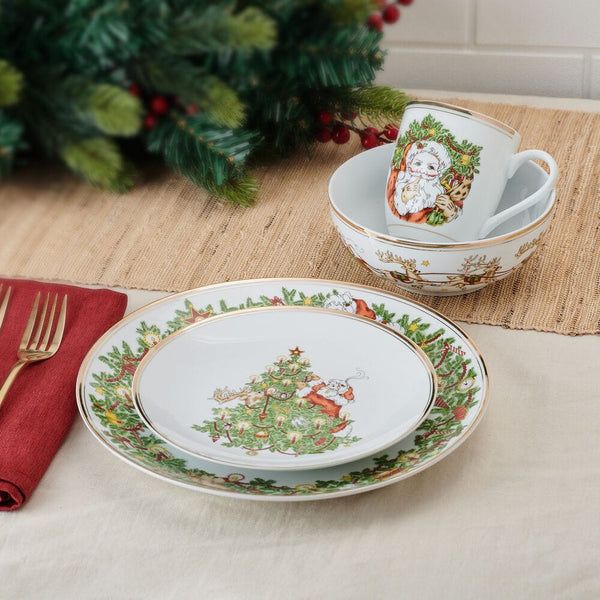 貴重新品未使用GalleryHolly&theJoy クリスマス皿2枚 St. Nicholas Gold 16 Piece Dinnerware Set, Service for 4